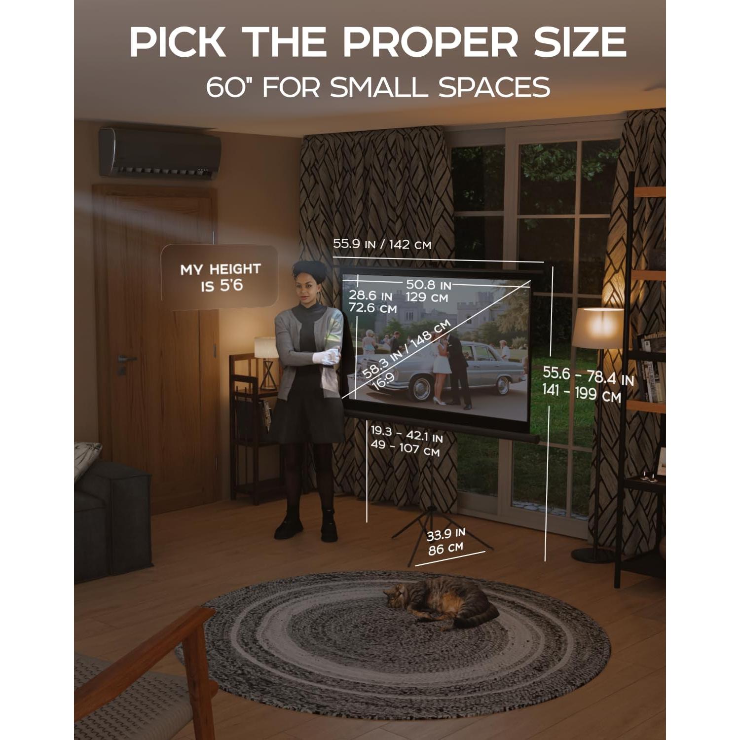 Pantalla de proyector 60" PropVue HD 16:9 con soporte trípode