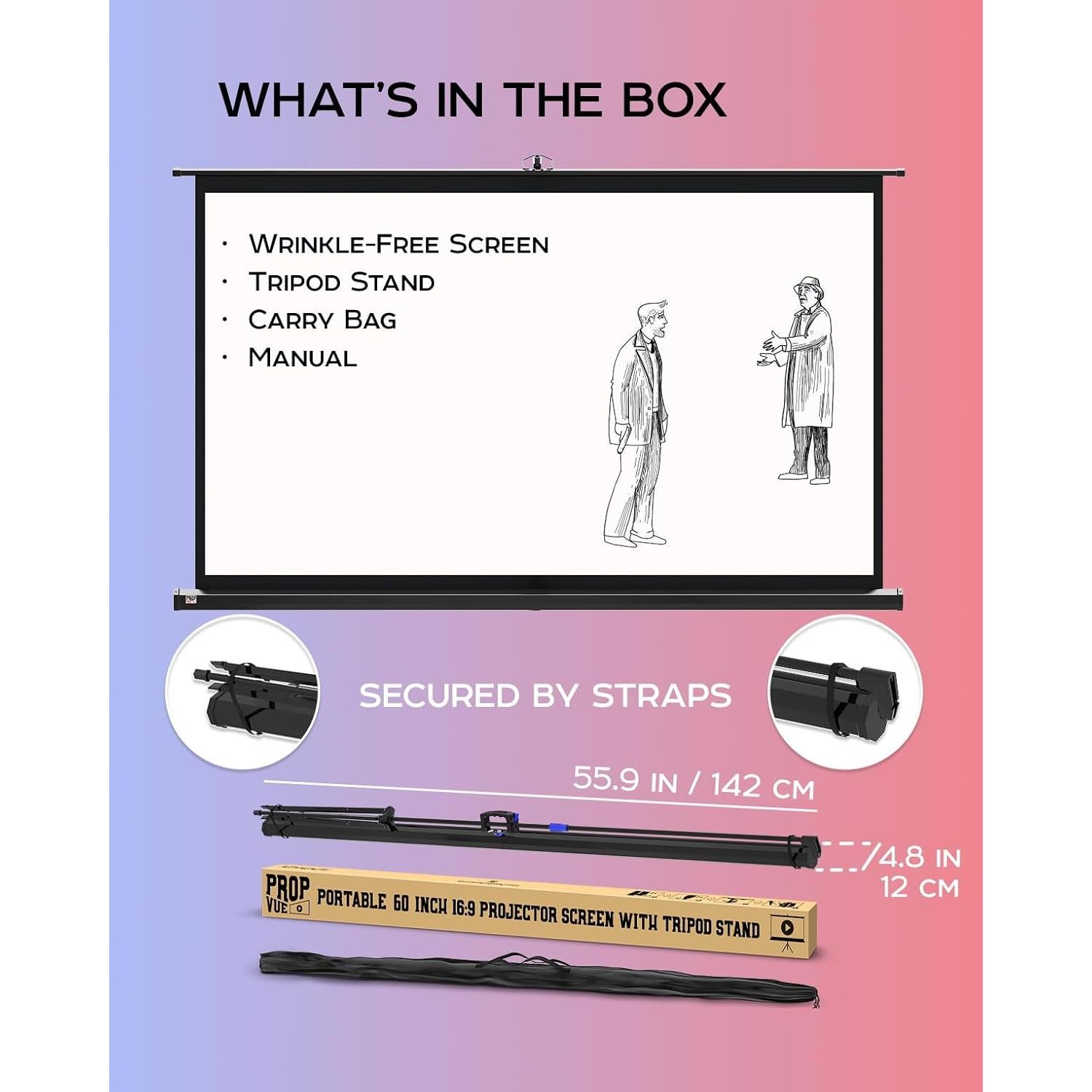 Pantalla de proyector 60" PropVue HD 16:9 con soporte trípode