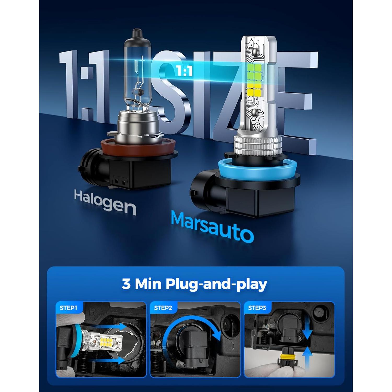 Bombilla LED de Niebla Marsauto H11/H8 10000 Lúmenes 6000K