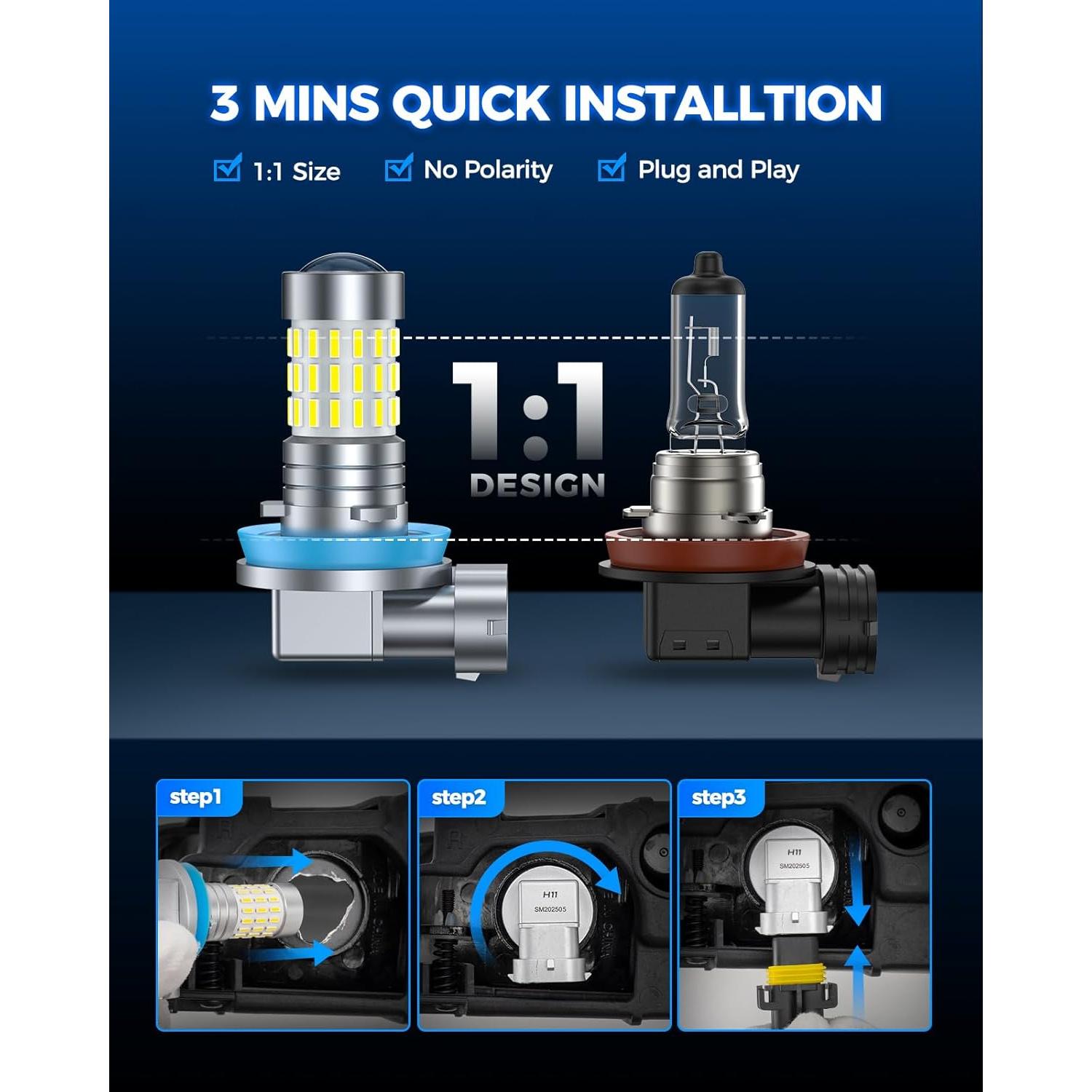 Bombillas LED Marsauto H11 H8 10,000 Lúmenes 6000K Niebla