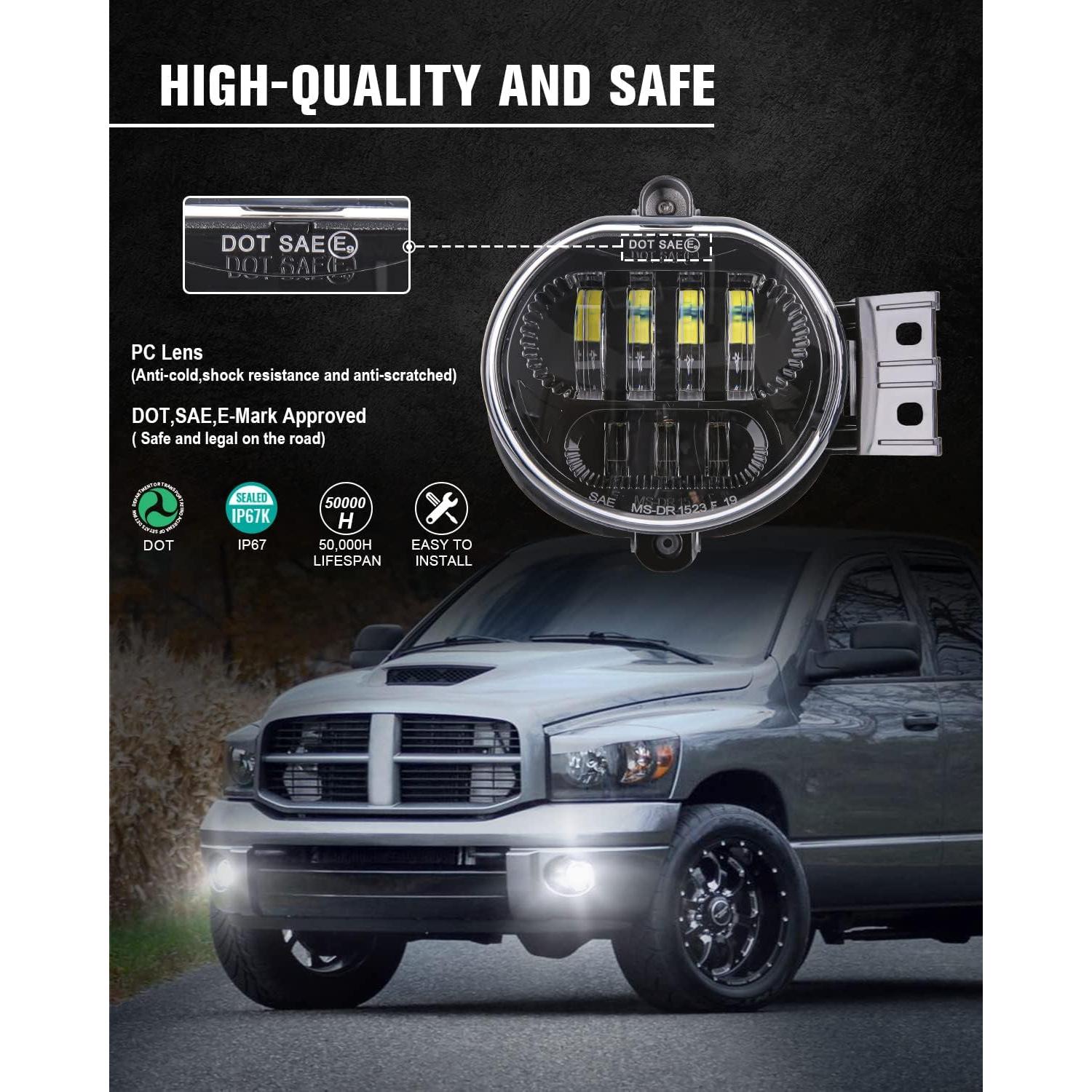 Luz de Niebla LED BICYACO para Dodge Ram 1500/2500/3500 2002-2009