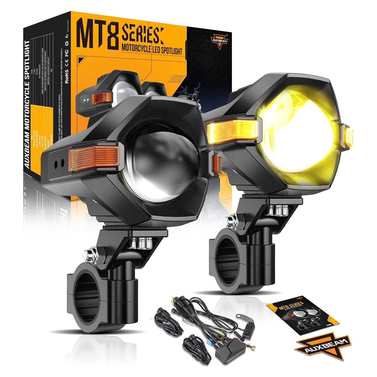 Luces de Niebla LED Auxbeam 60W 8 Modos Doble Color para Motocicleta