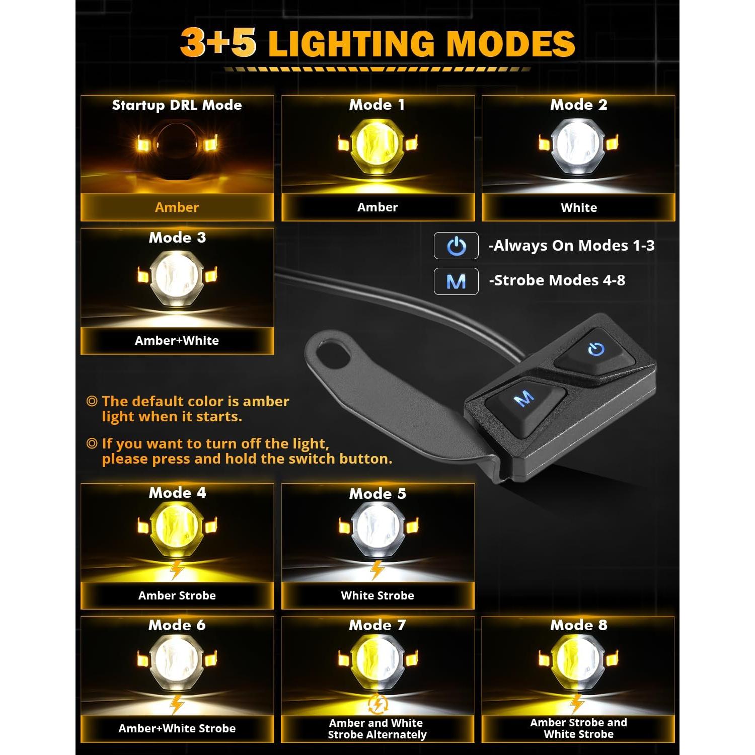 Luces de Niebla LED Auxbeam 60W 8 Modos Doble Color para Motocicleta