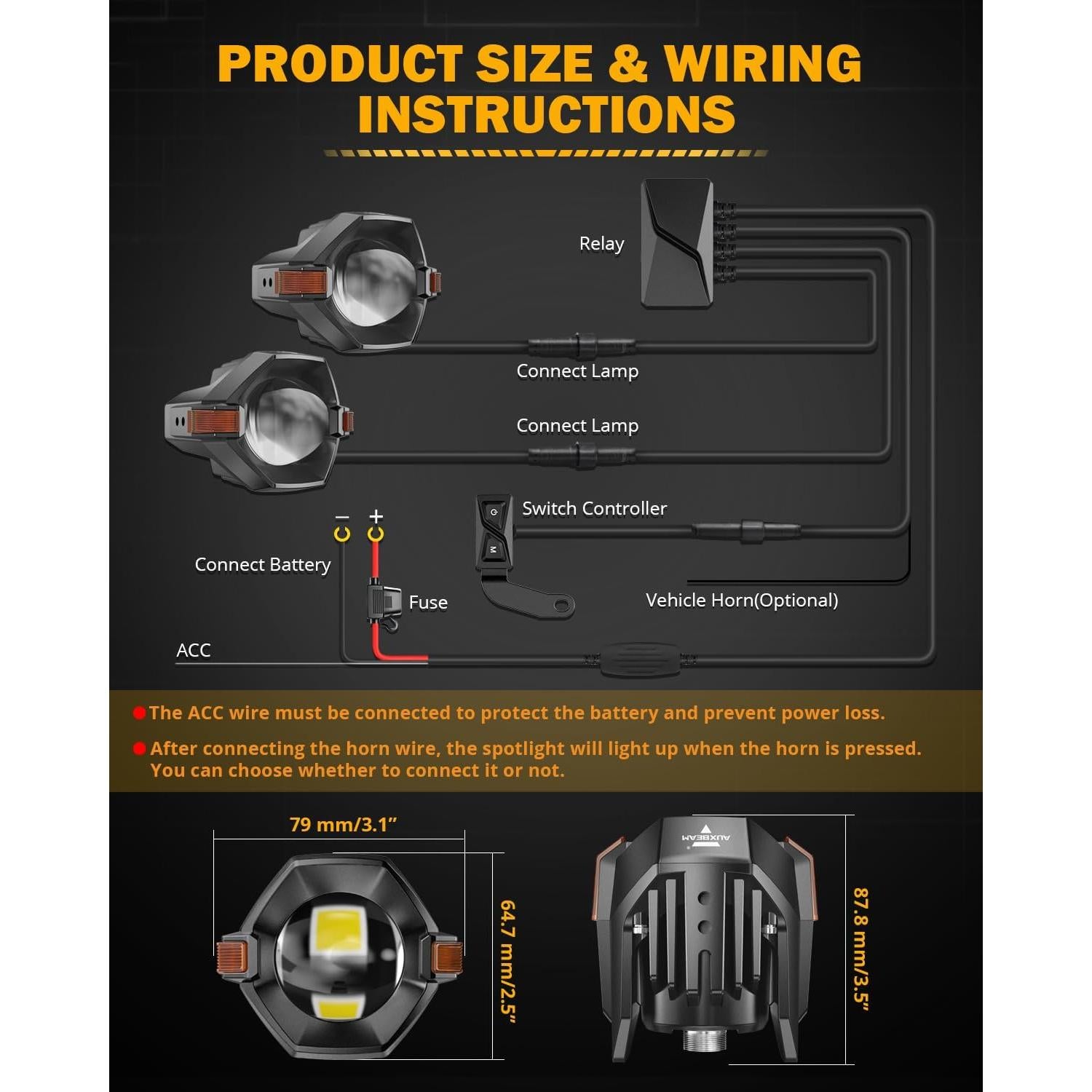 Luces de Niebla LED Auxbeam 60W 8 Modos Doble Color para Motocicleta