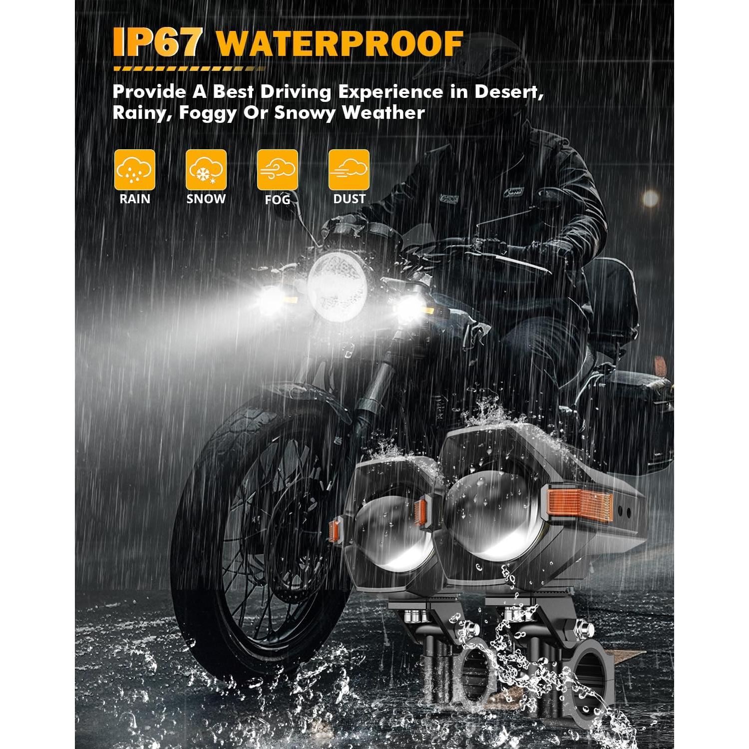 Luces de Niebla LED Auxbeam 60W 8 Modos Doble Color para Motocicleta