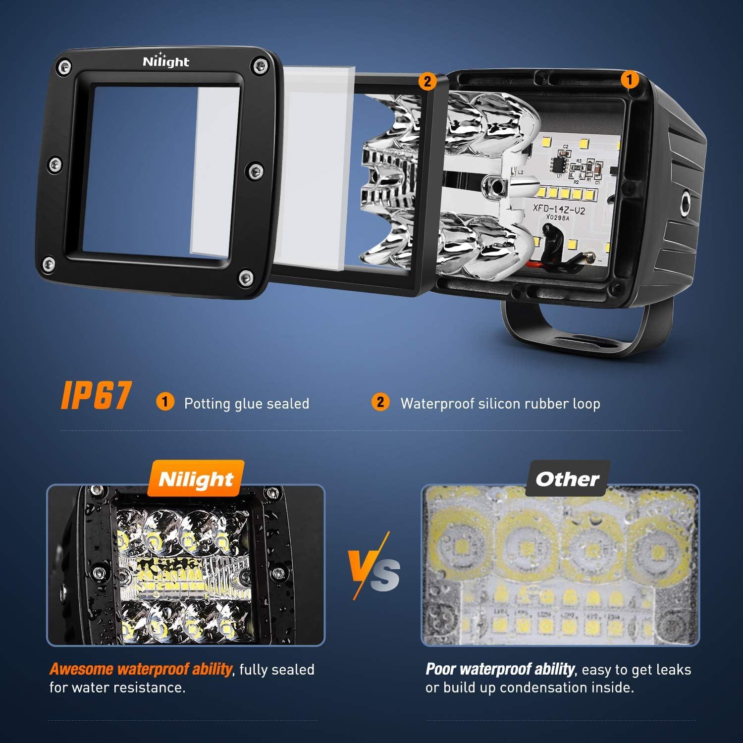 Pods LED Nilight 42W 3" Luz Spot Flood 2Pcs para Off Road