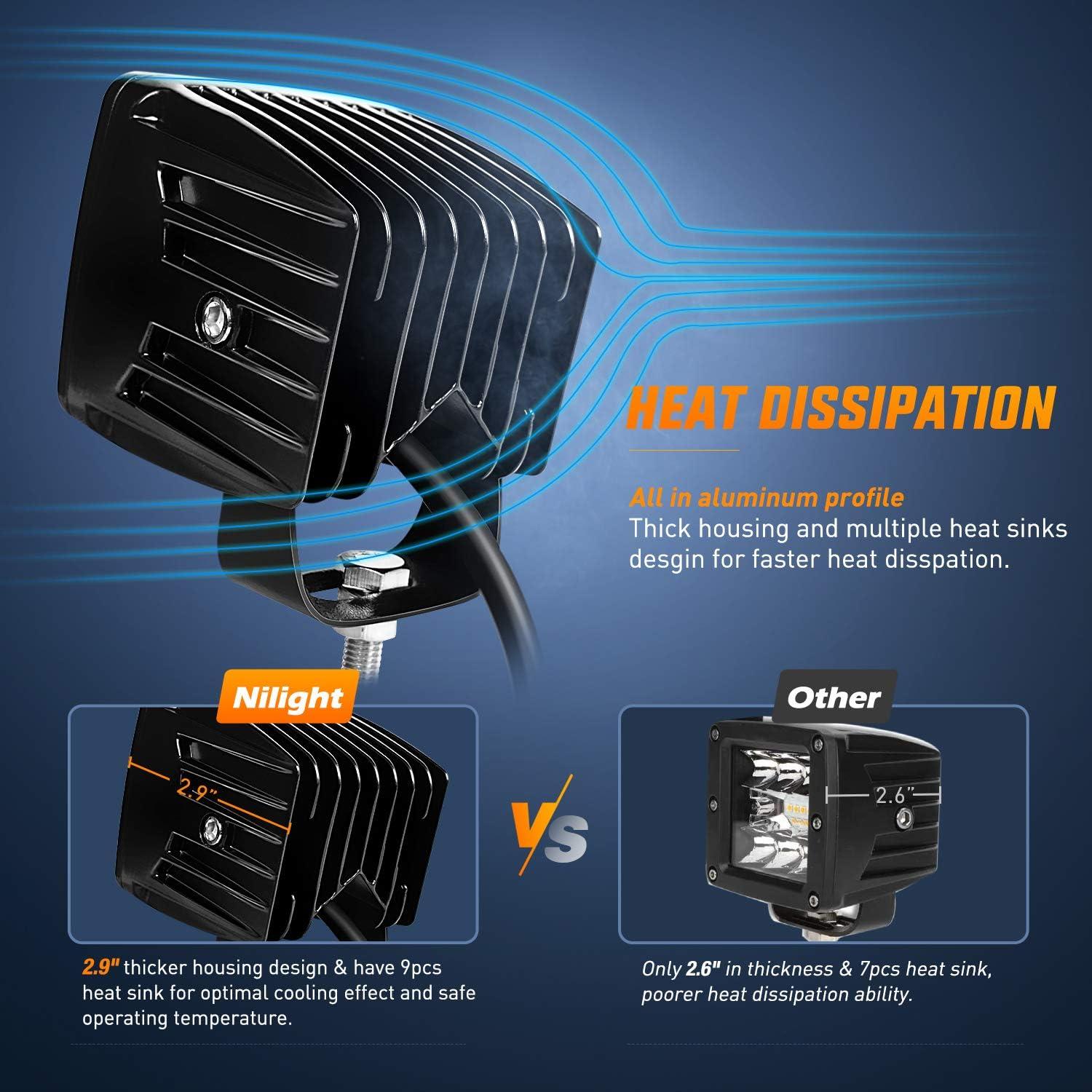 Pods LED Nilight 42W 3" Luz Spot Flood 2Pcs para Off Road