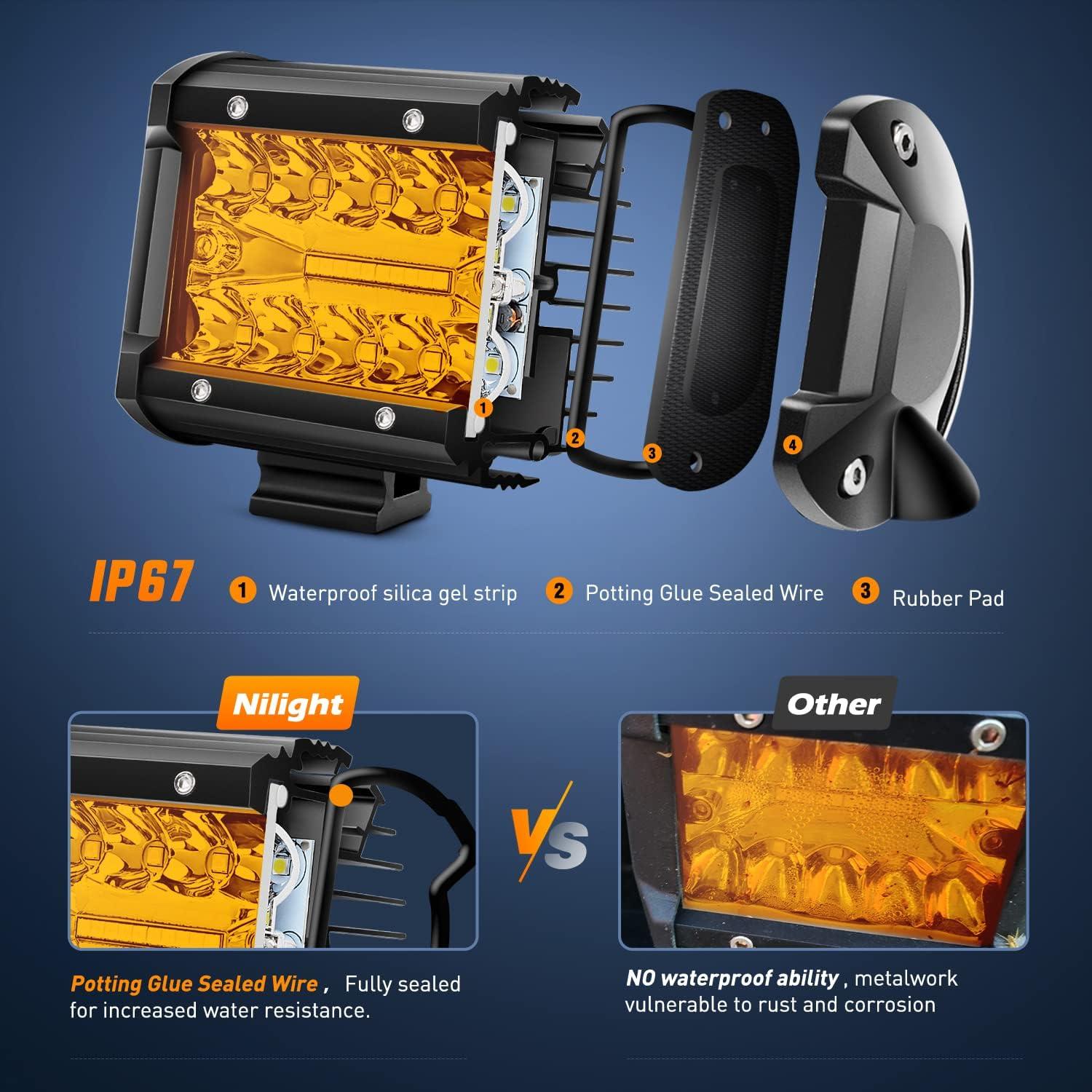 Nilight Pods LED 4" Ámbar 60W Combo Luz Niebla y Spot