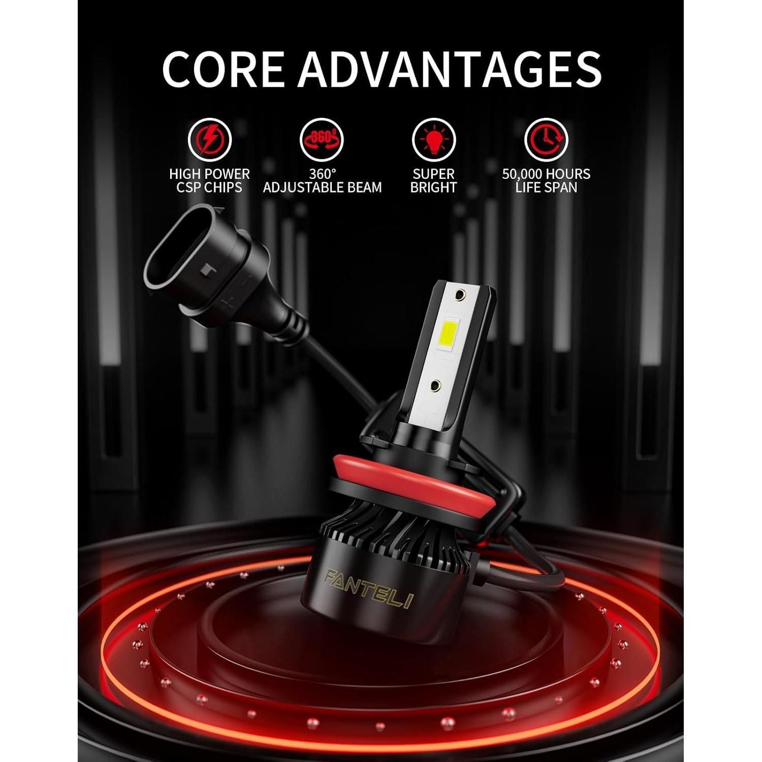 Bombilla LED FANTELI H11/H9/H8 36000LM 6000K IP68 - Paquete de 2