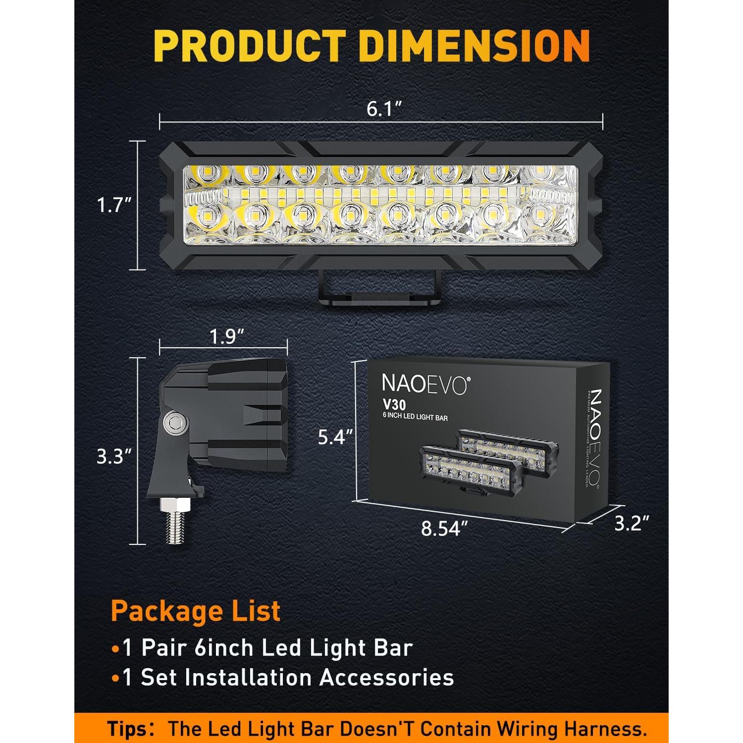 Barra de Luz LED NAOEVO 6 Pulgadas 50W 4000LM Blanca