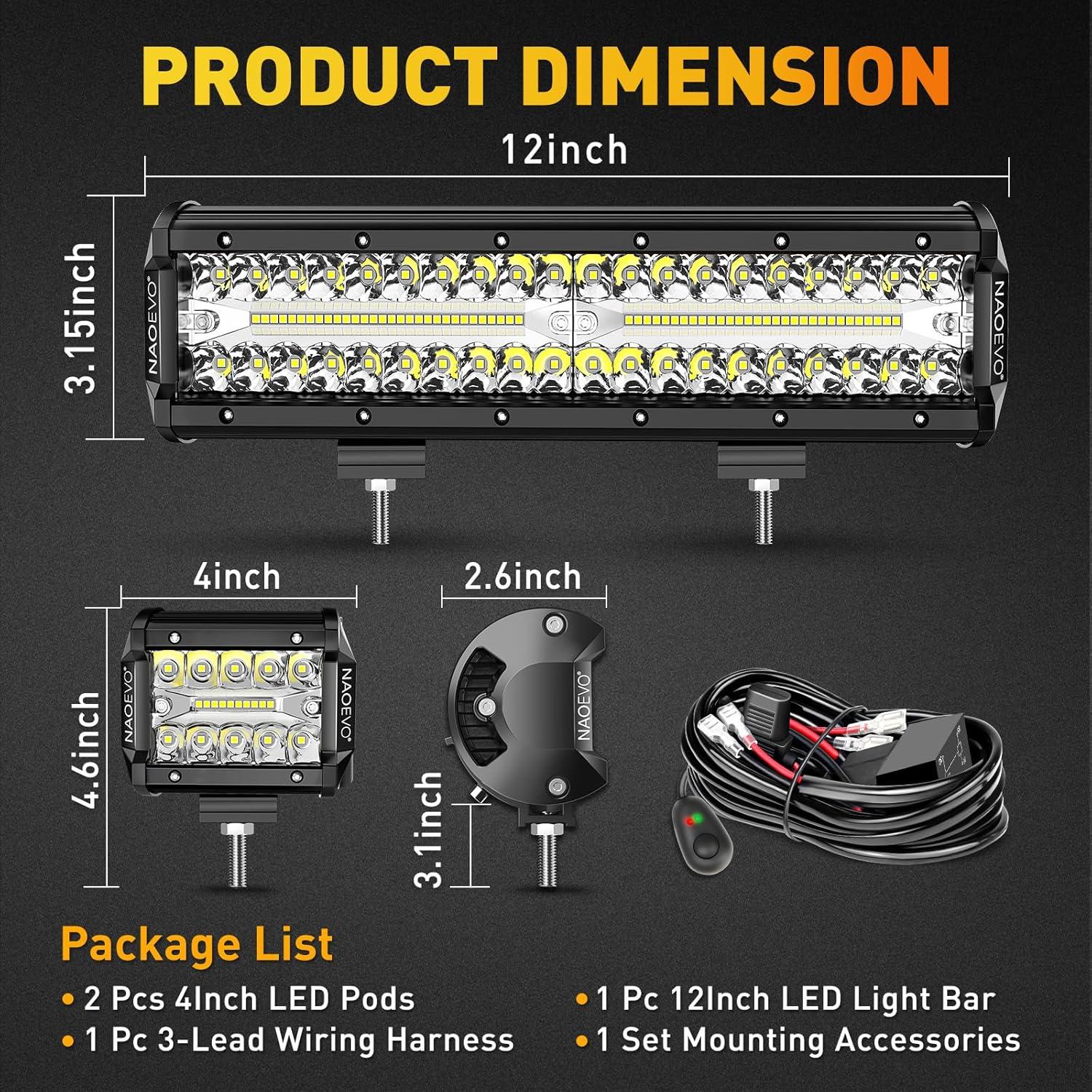 Barra de Luz LED NAOEVO 30cm 420W 42000LM con Cableado