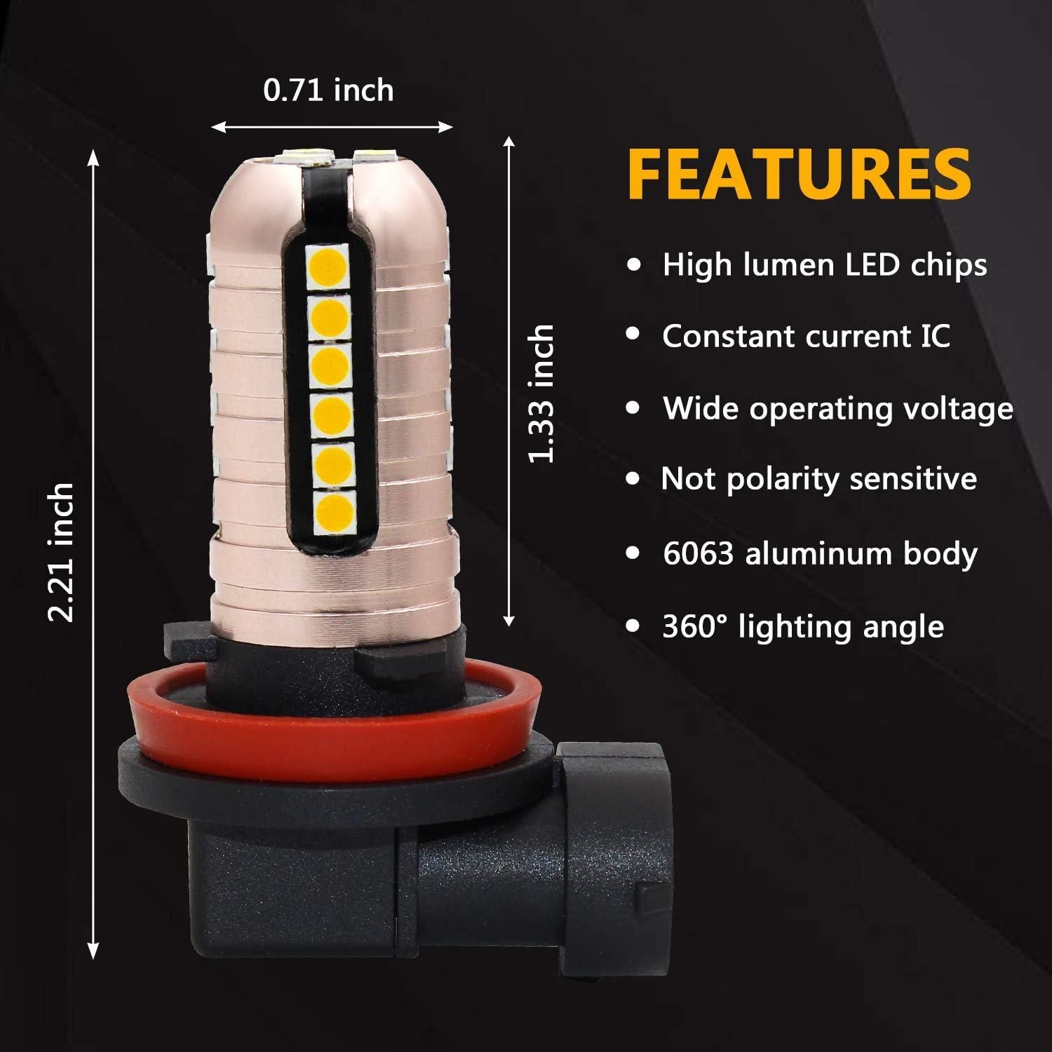 Bombillas LED de Niebla PHINLION H11 H8 H16 3000 Lúmenes Amarillo