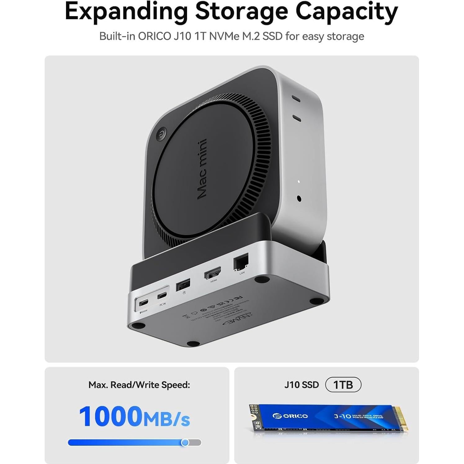 ORICO MiniDock M4 Hub 9-en-1 con SSD 1TB para Mac mini