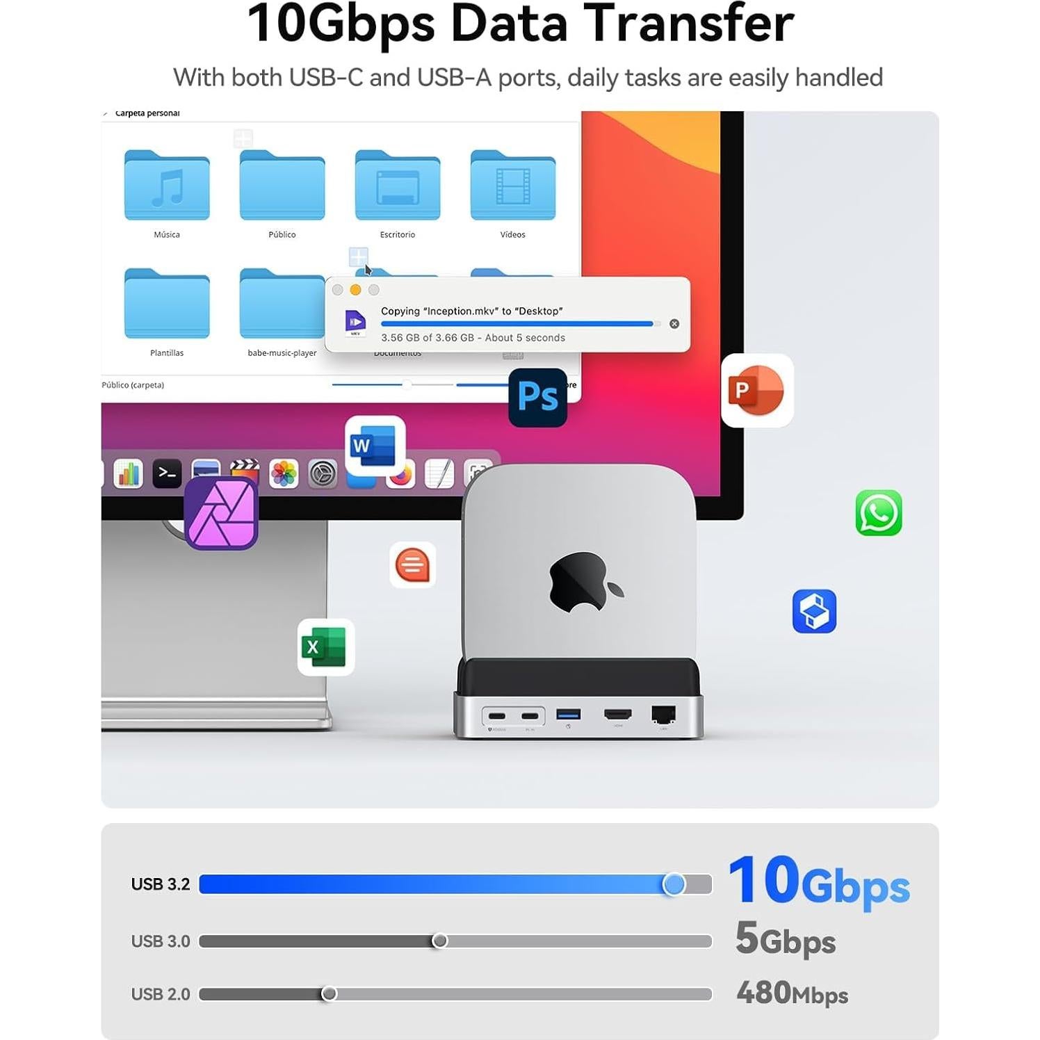 ORICO MiniDock M4 Hub 9-en-1 con SSD 1TB para Mac mini
