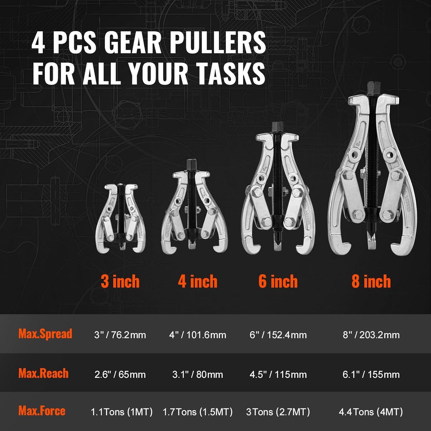 Juego de Extractores VEVOR 4 Piezas 3-8 cm Garras Reversibles