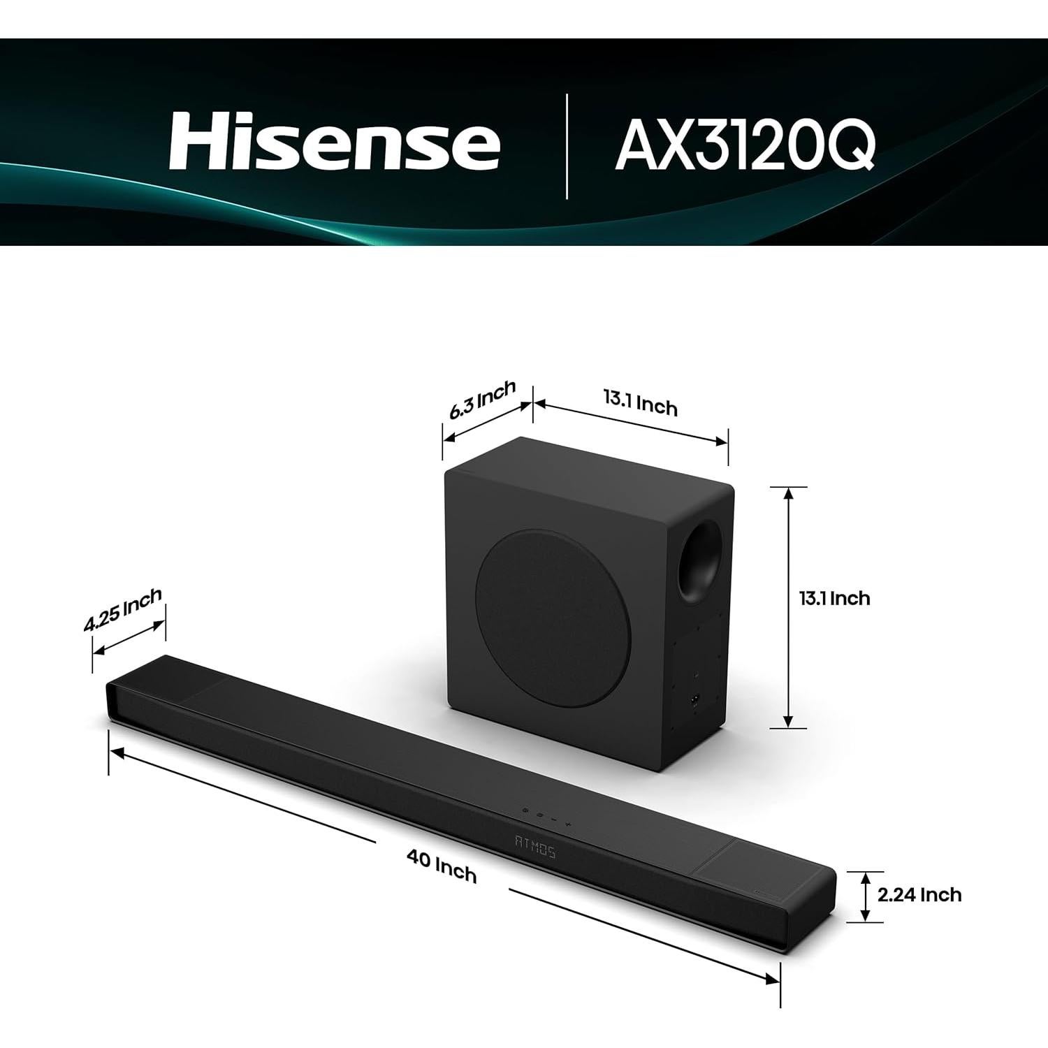 Barra de Sonido Hisense AX3100Q 3.1Ch con Subwoofer Inalámbrico