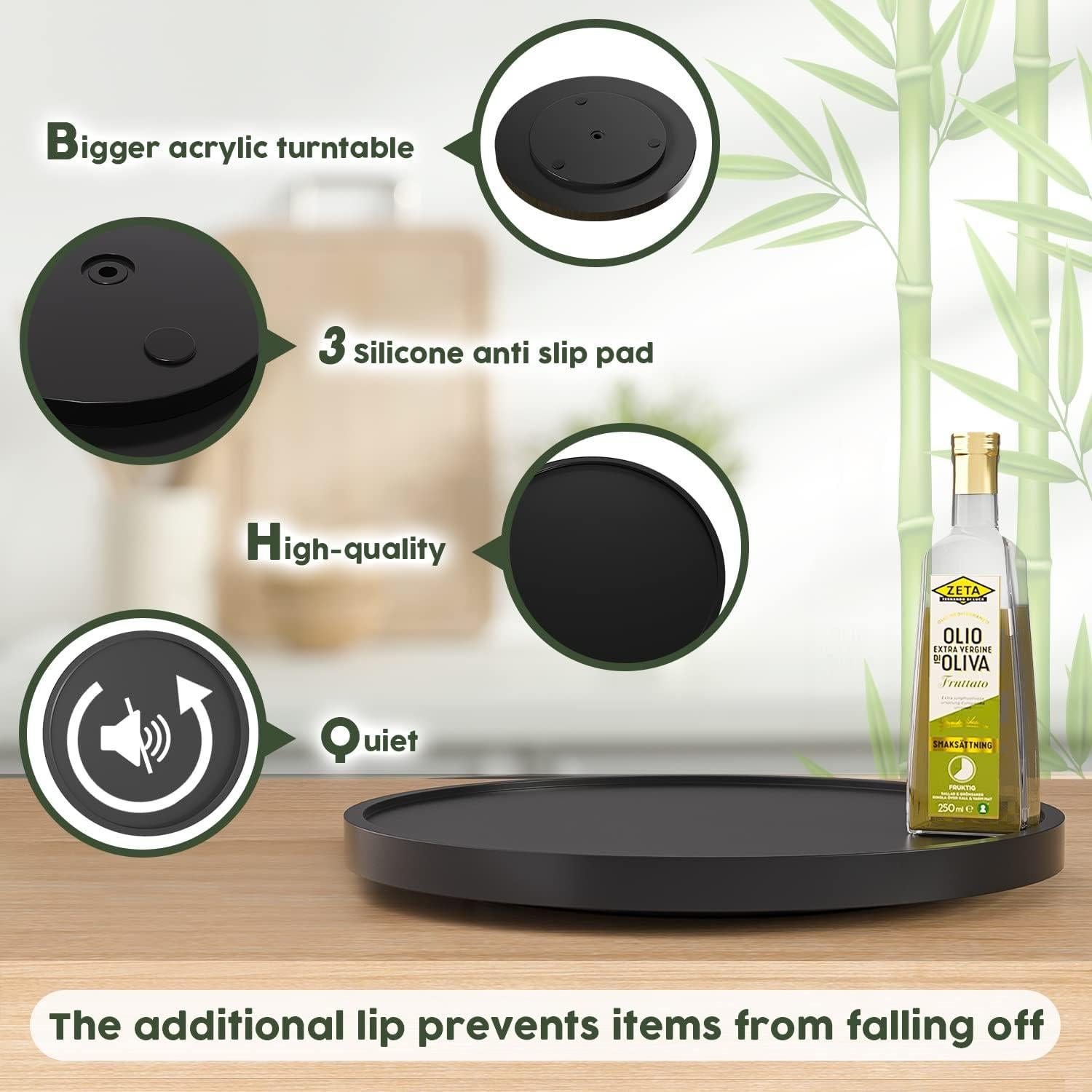 Organizador Lazy Susan VeyFey 33.5 cm Antideslizante Bambú