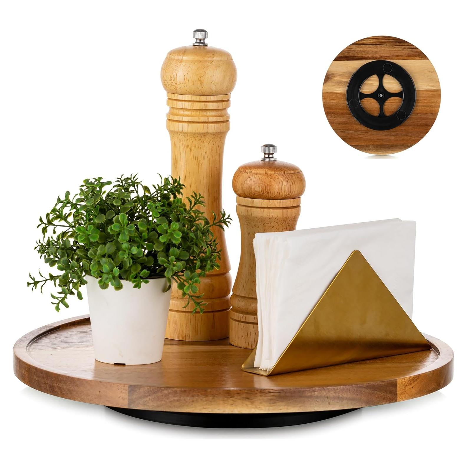 Bandeja Lazy Susan Hanobe 30cm Madera de Acacia Rústica