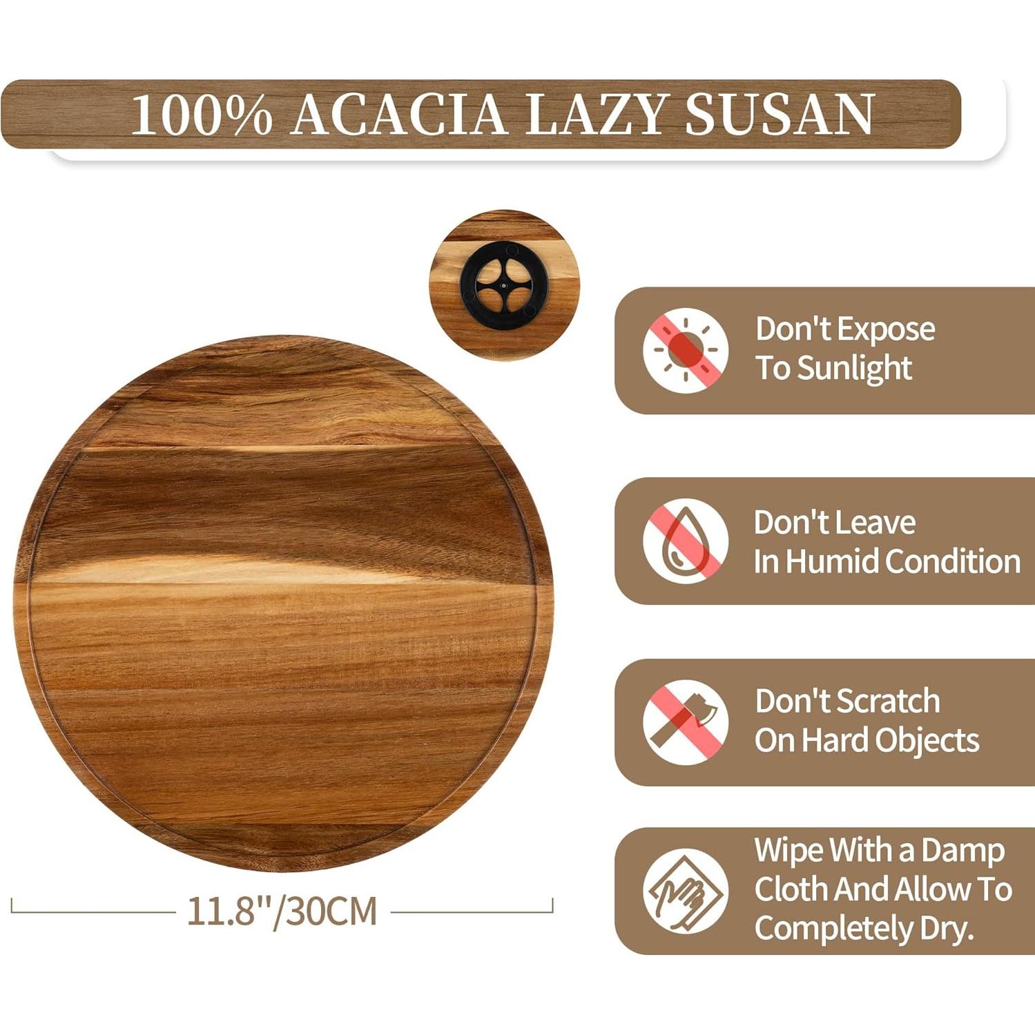 Bandeja Lazy Susan Hanobe 30cm Madera de Acacia Rústica