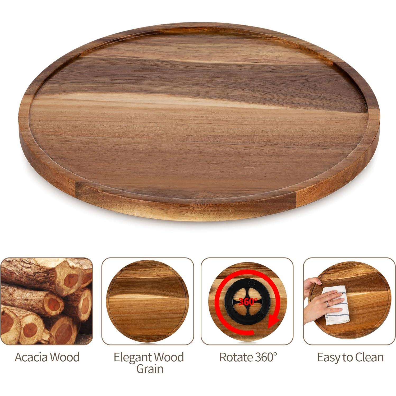 Bandeja Lazy Susan Hanobe 30cm Madera de Acacia Rústica