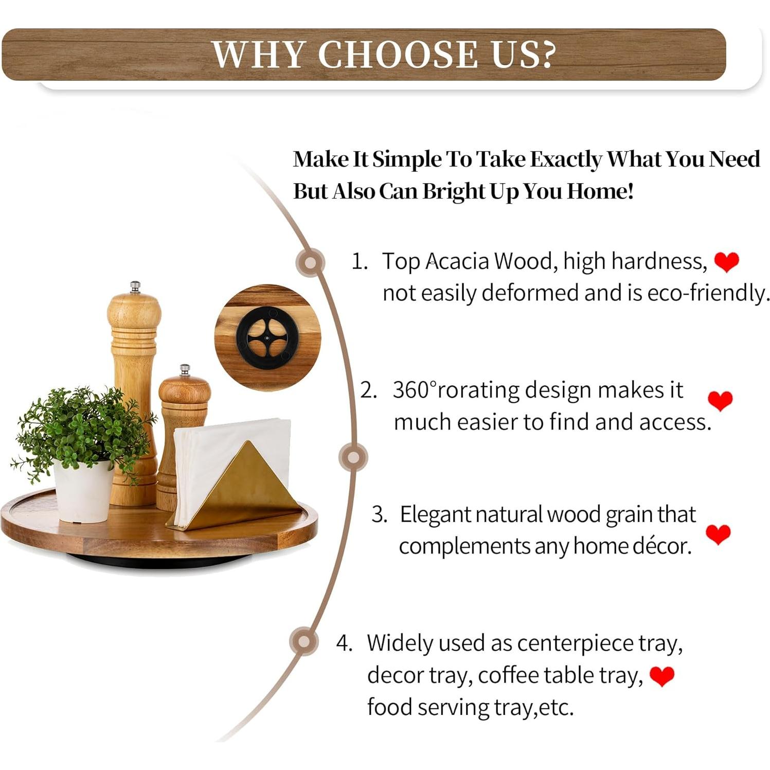 Bandeja Lazy Susan Hanobe 30cm Madera de Acacia Rústica