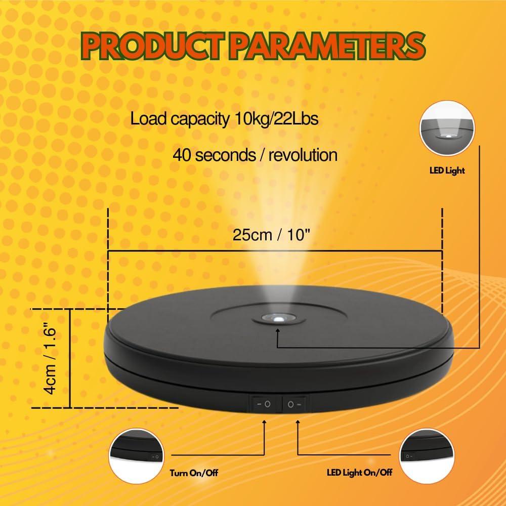 Soporte Giratorio Motorizado Fotoconic Negro 25 cm LED 9 kg