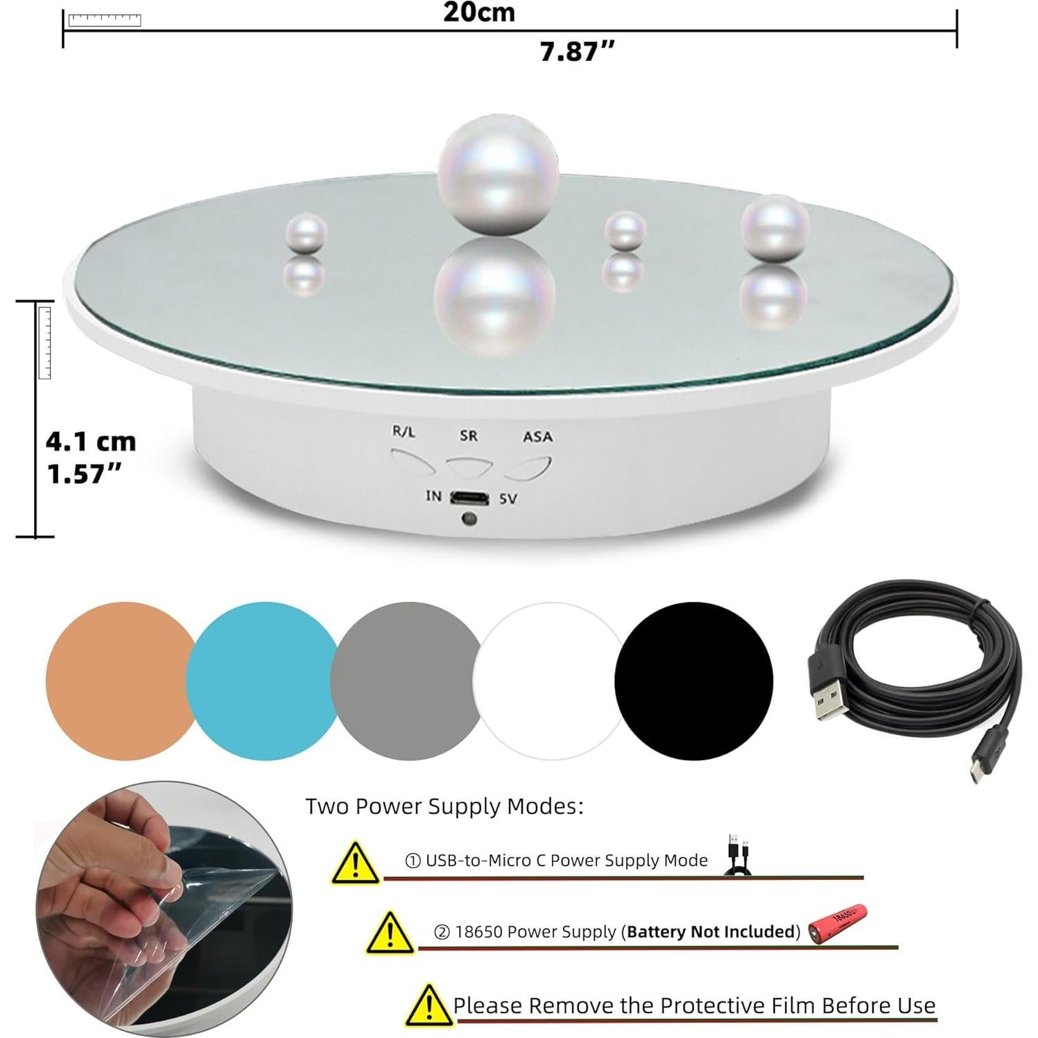 Soporte de Exhibición Rotatorio Eléctrico 20 cm Blanco - 10 Kg
