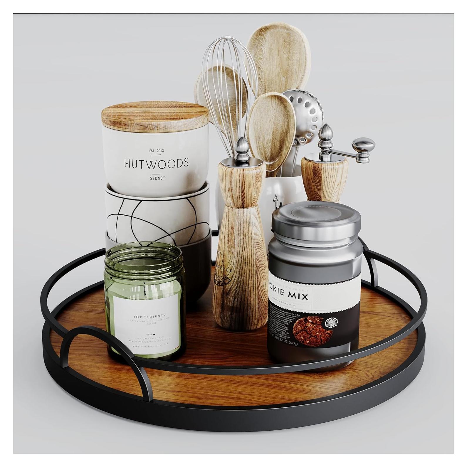 Organizador Lazy Susan de Madera 25.4 cm - Bandeja Giratoria