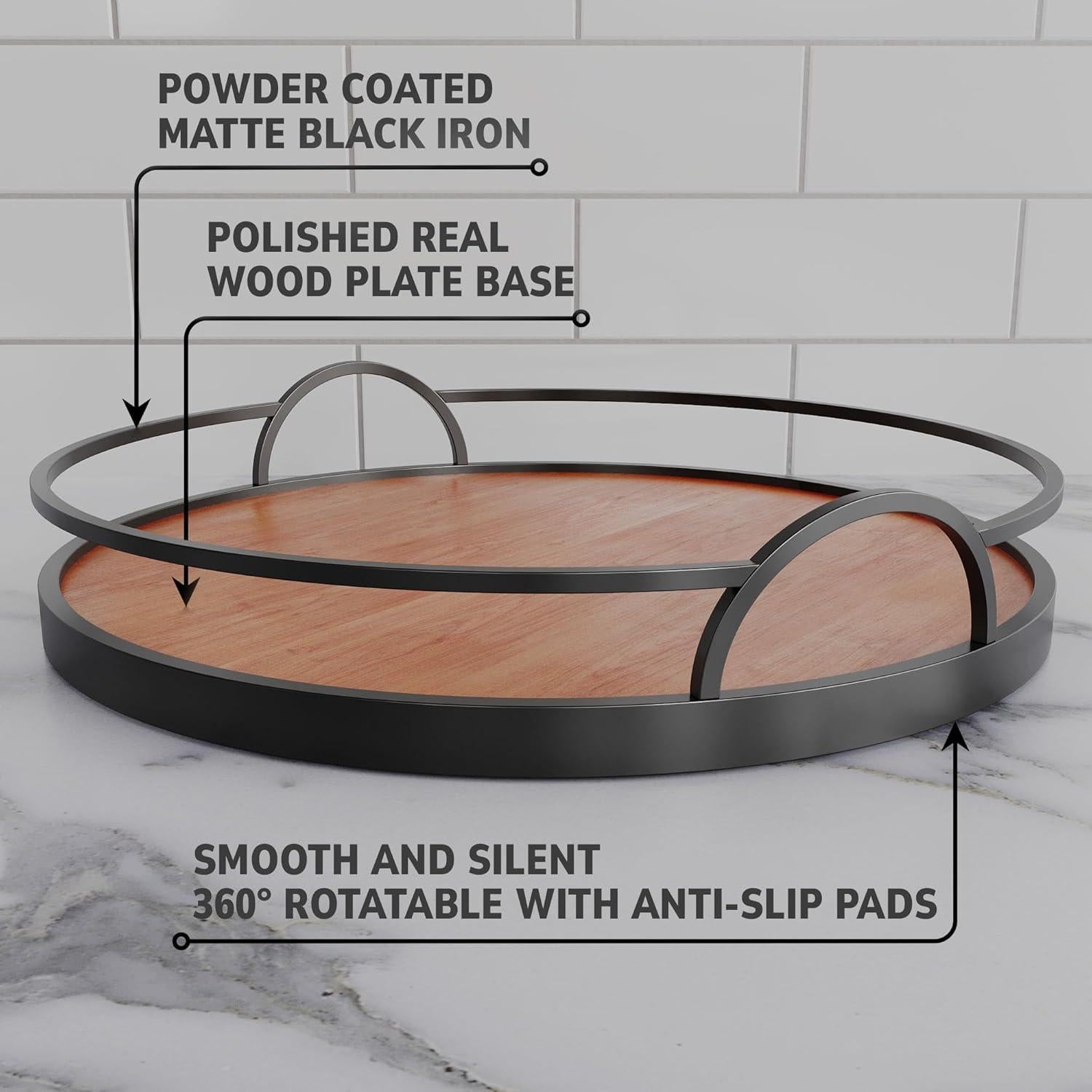 Organizador Lazy Susan de Madera 25.4 cm - Bandeja Giratoria