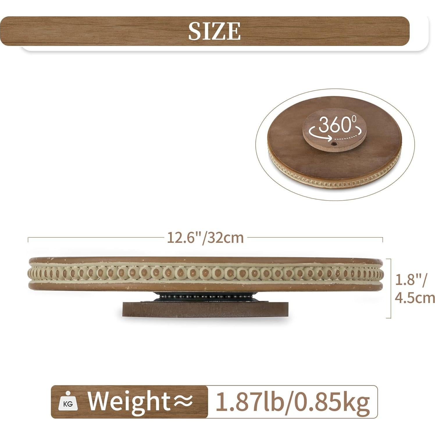 Bandeja Giratoria de Madera Hanobe 30 cm Decorativa Marrón