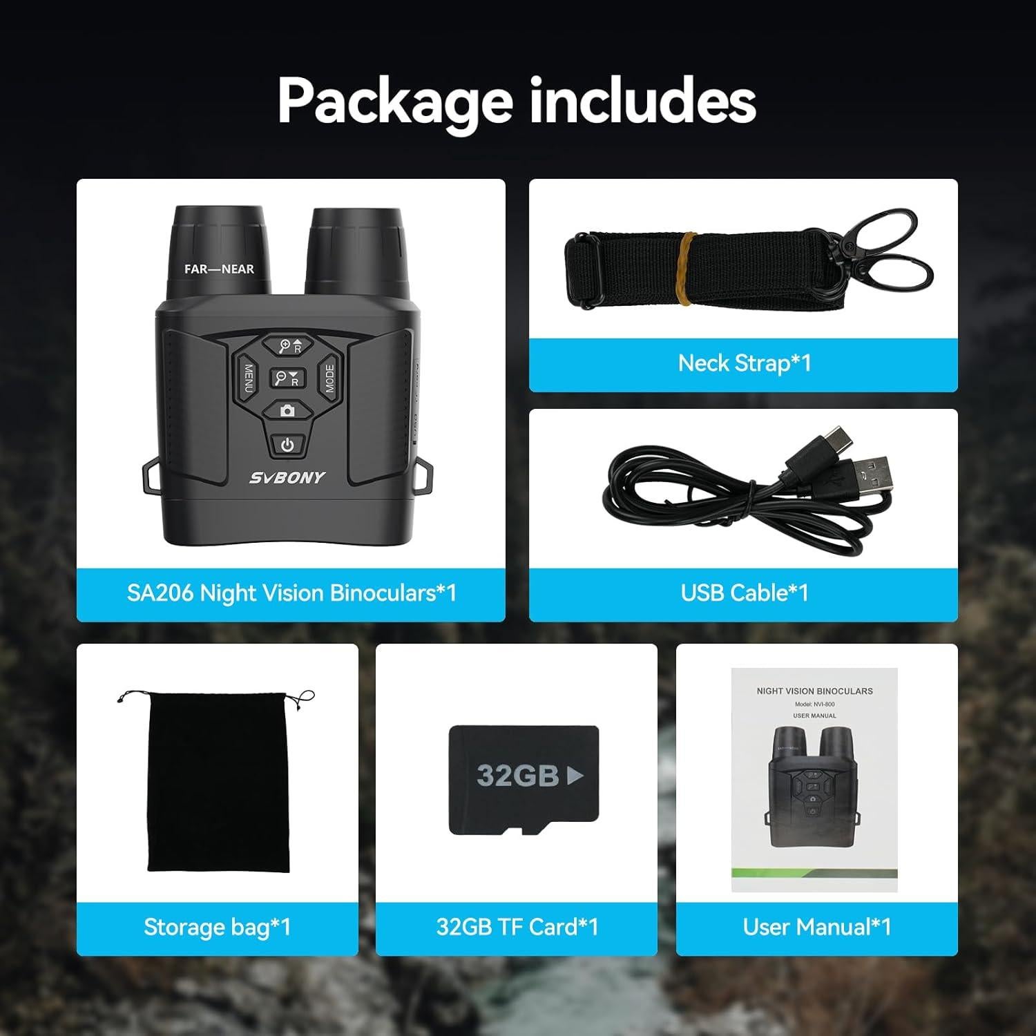 Binoculares de Visión Nocturna SVBONY SA206 4K 36MP 8x