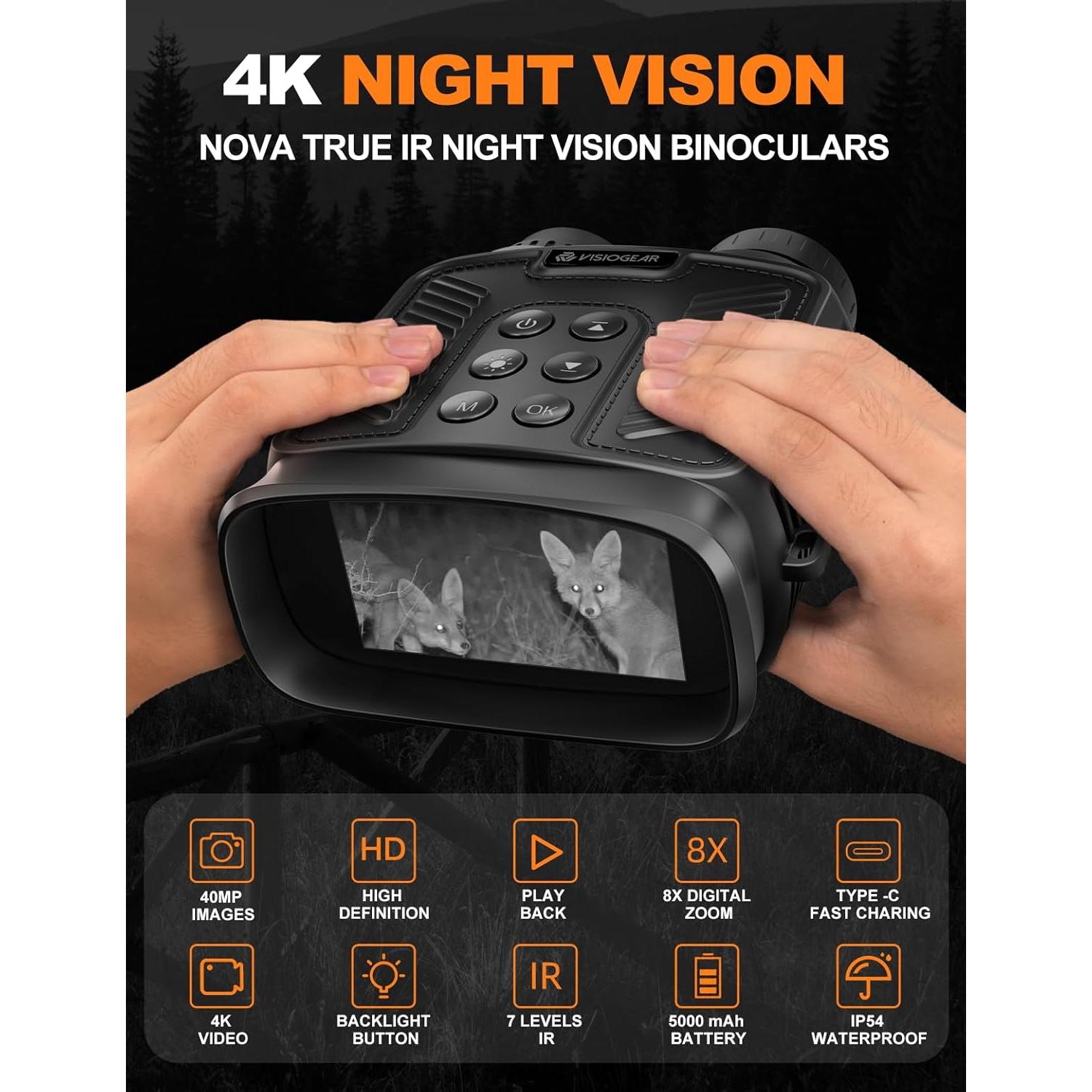 Gafas de Visión Nocturna NOVA 4K con Pantalla HD 3" y 32GB