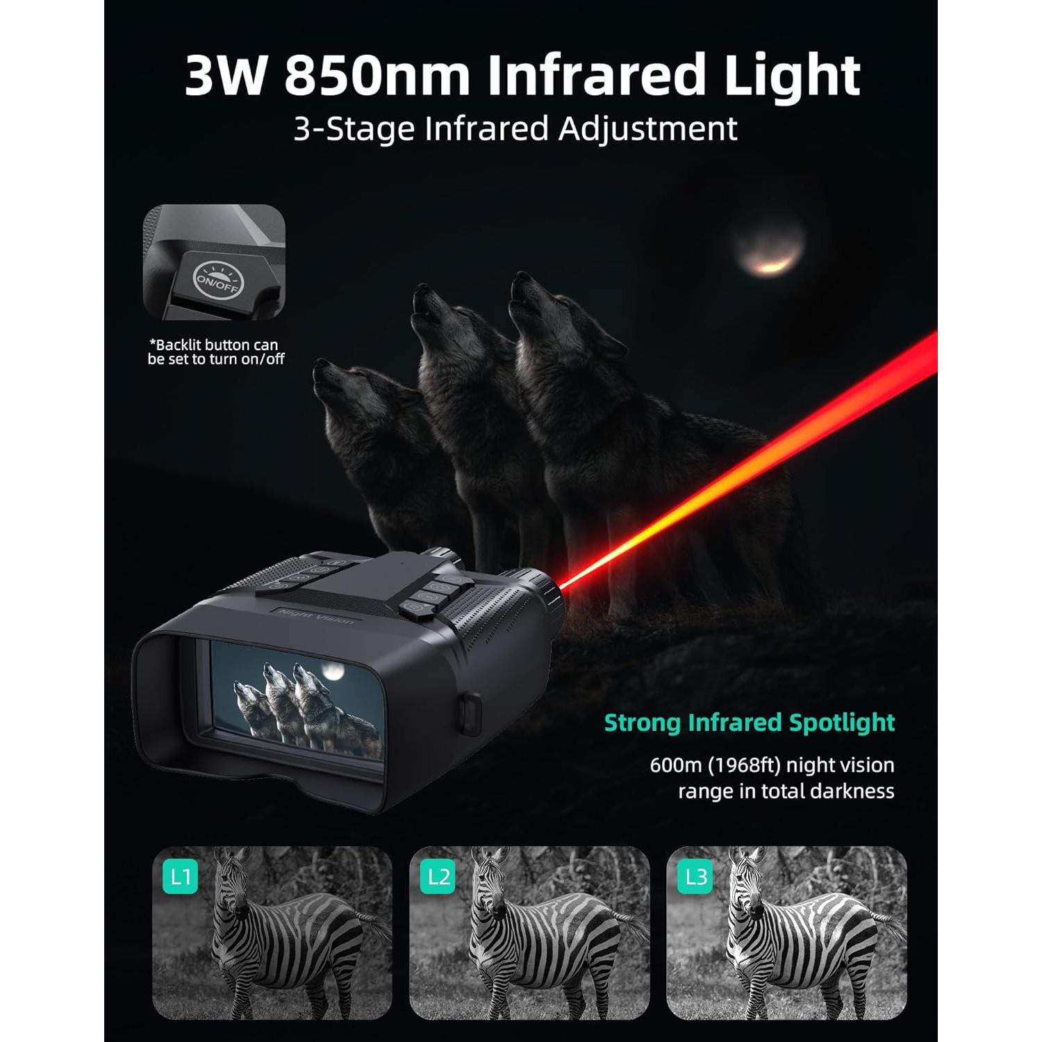 Gafas de Visión Nocturna 4K Gofuch con Pantalla 3'' y Zoom 8X