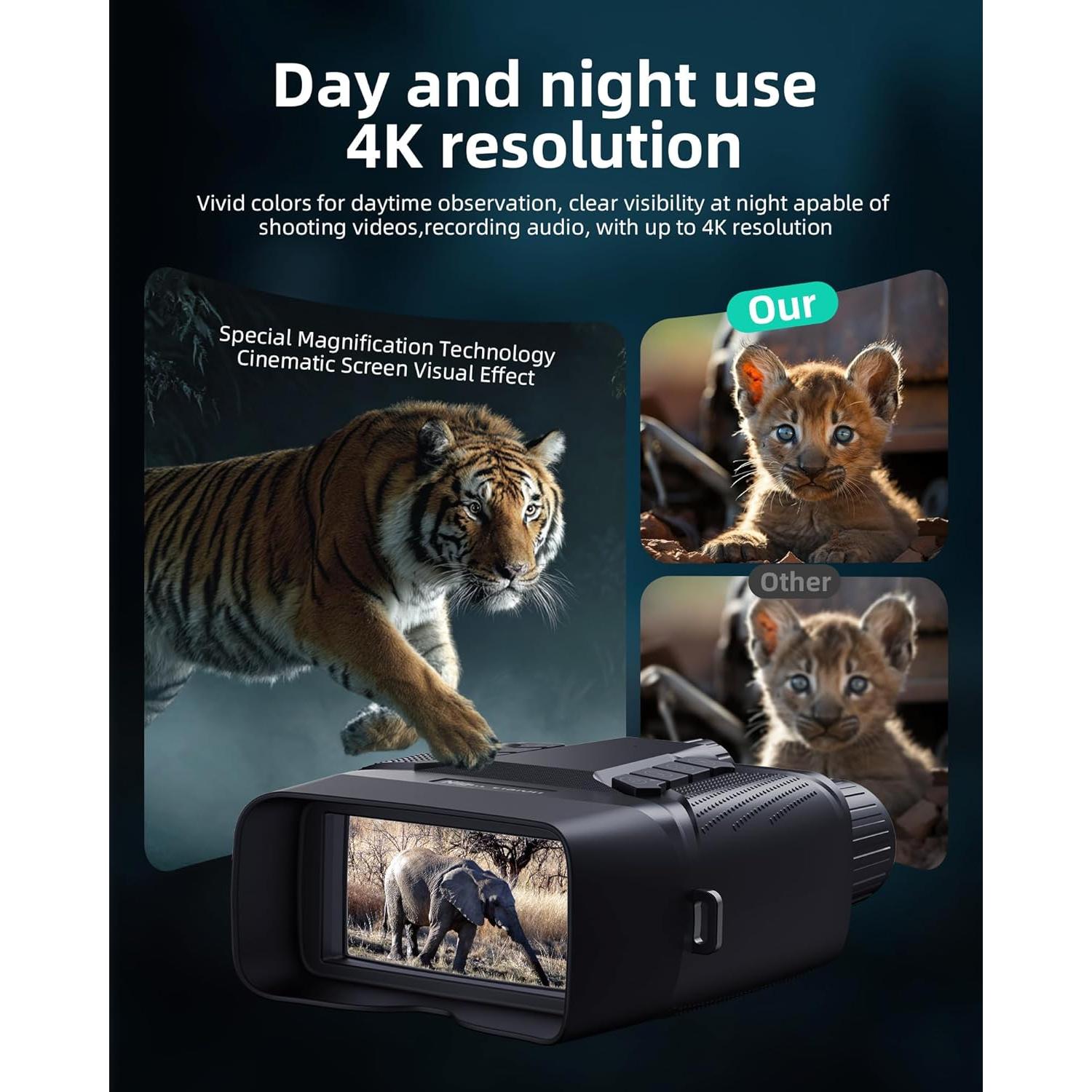 Gafas de Visión Nocturna 4K Gofuch con Pantalla 3'' y Zoom 8X