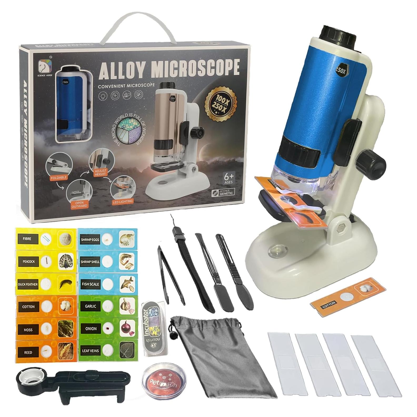 Microscopio Portátil SETFLAGS para Niños 100x-250x con LED