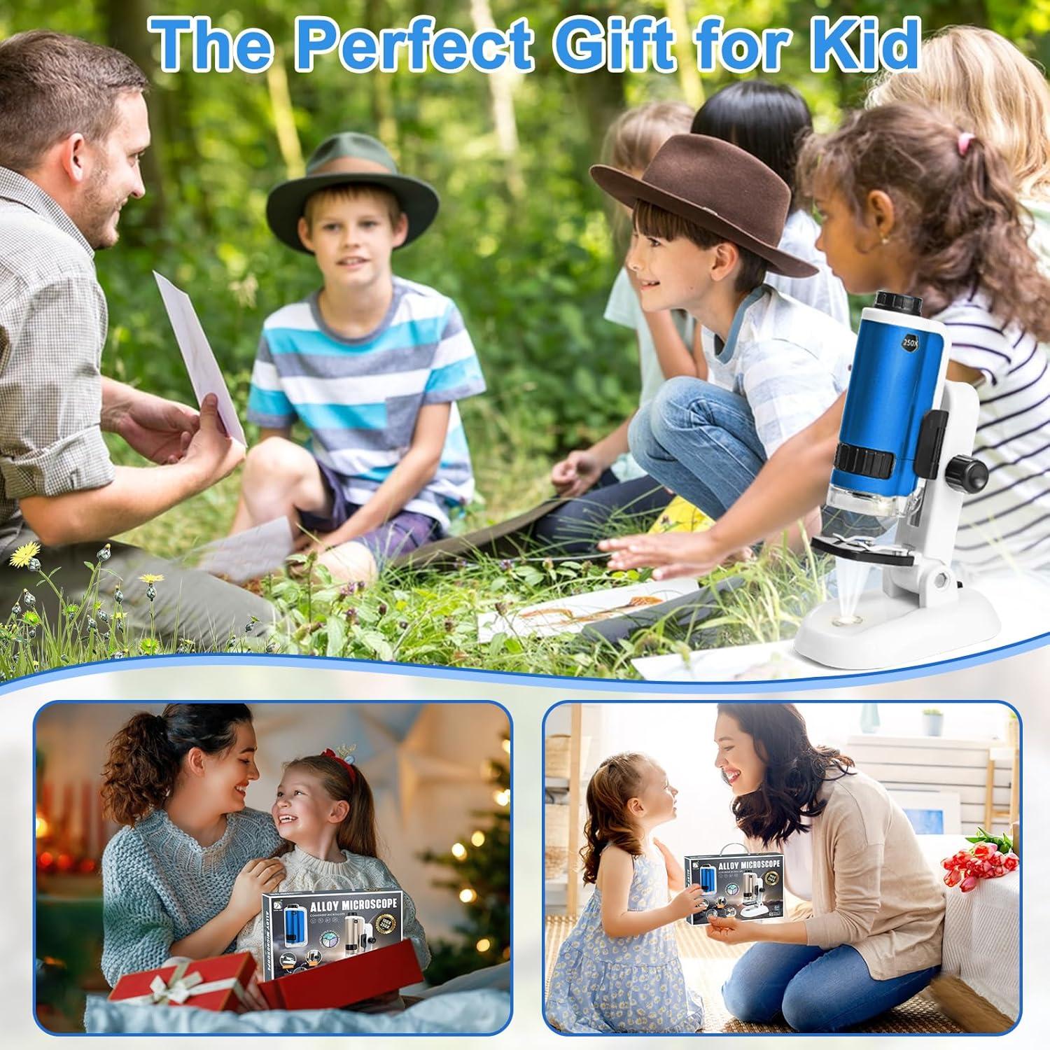 Microscopio Portátil SETFLAGS para Niños 100x-250x con LED