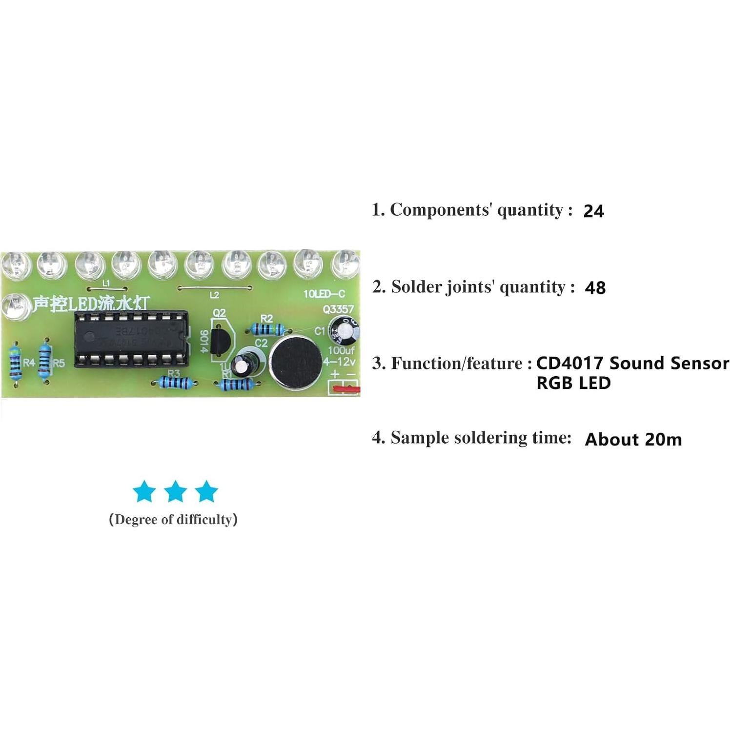 Kit de Práctica de Soldadura YIDAB con Sensor de Sonido 12V