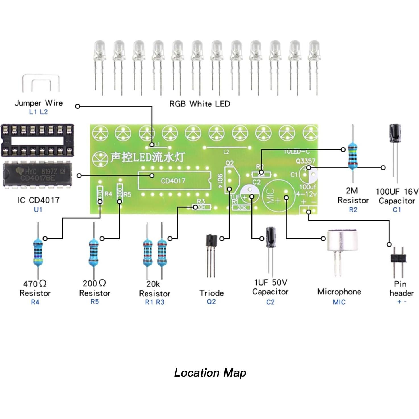 Kit de Práctica de Soldadura YIDAB con Sensor de Sonido 12V