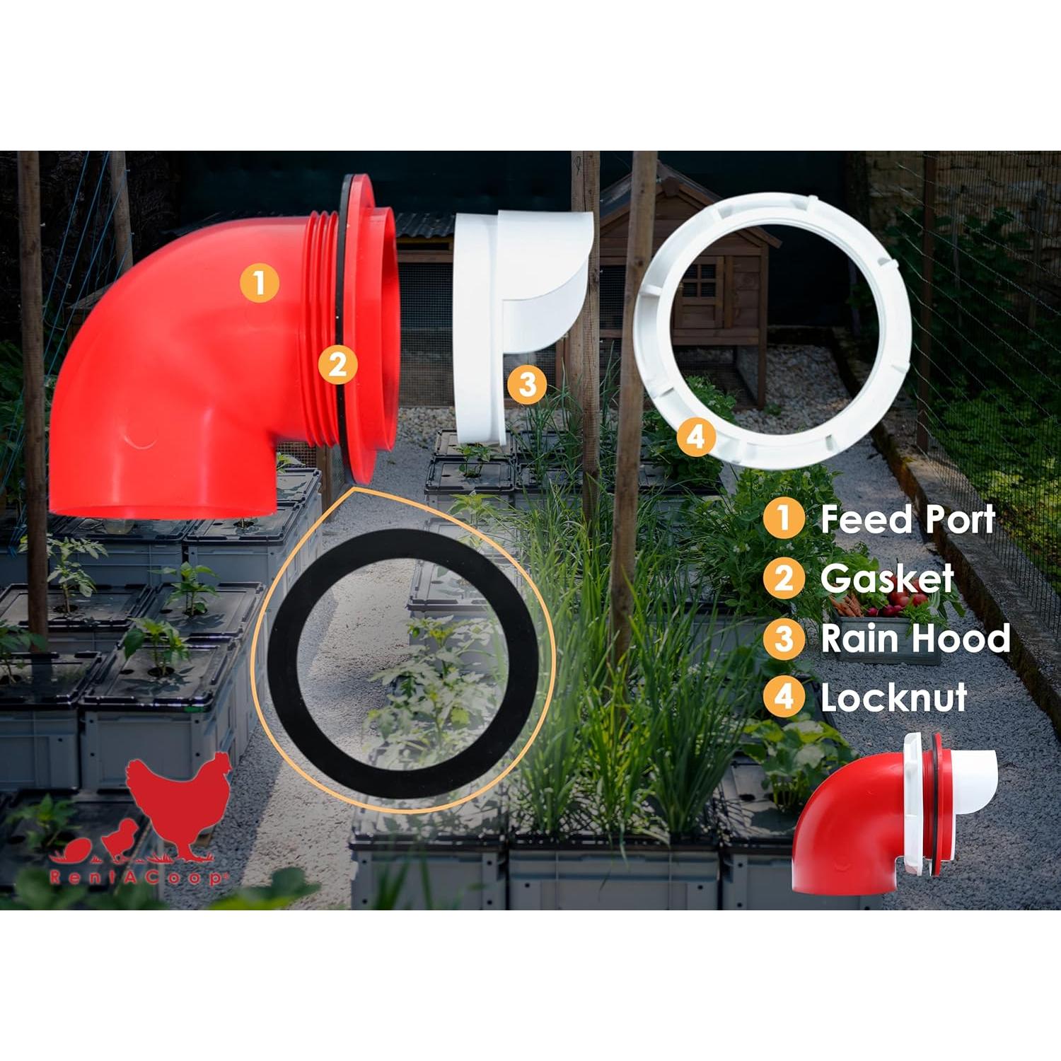 Kit Alimentador de Pollos DIY RentACoop 4 Puertos con Sierra