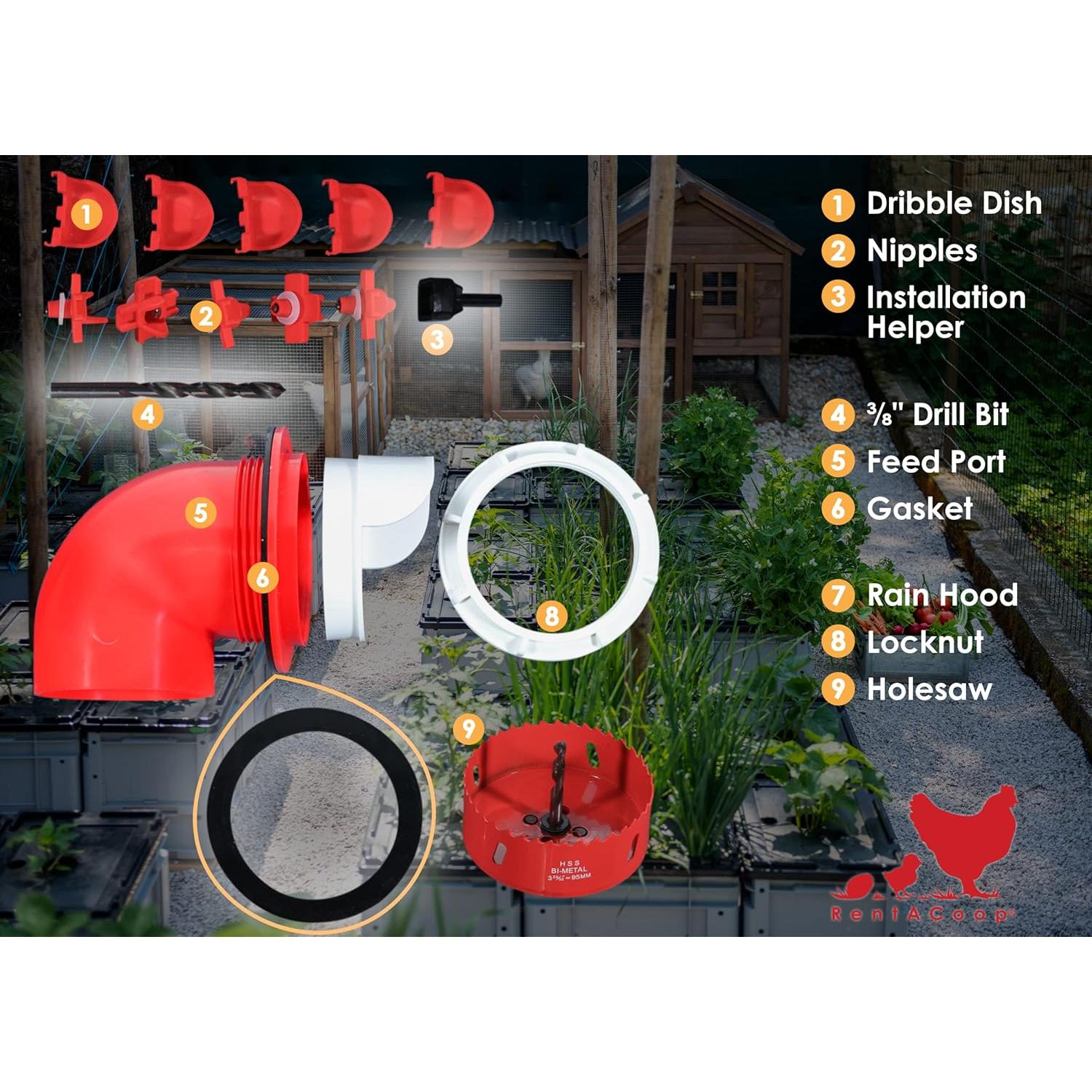 Kit Alimentador de Pollos DIY RentACoop 4 Puertos con Sierra