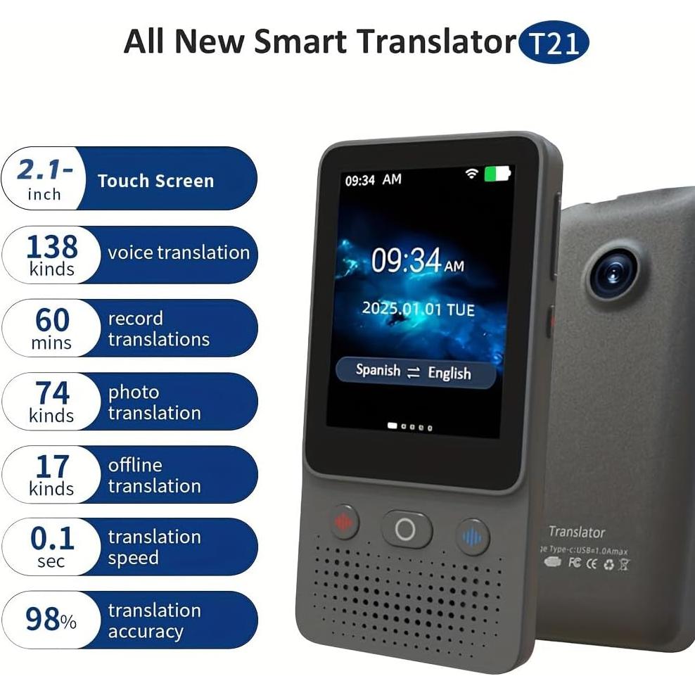 Traductor de Idiomas AI VORMOR T21 2025 Sin WiFi 138 Idiomas
