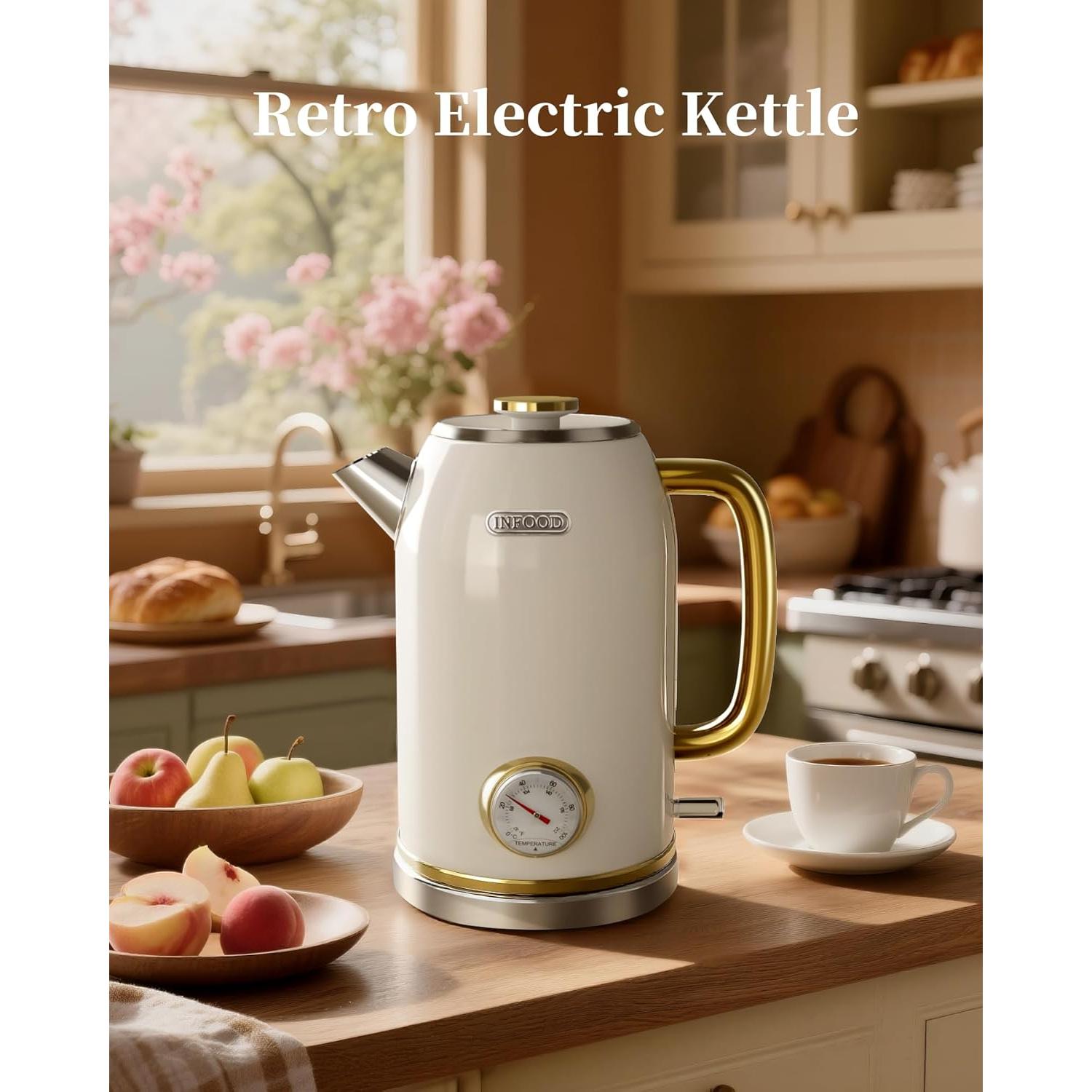 Hervidor Eléctrico Retro INFOOD 1.8L Acero Inoxidable 1200W