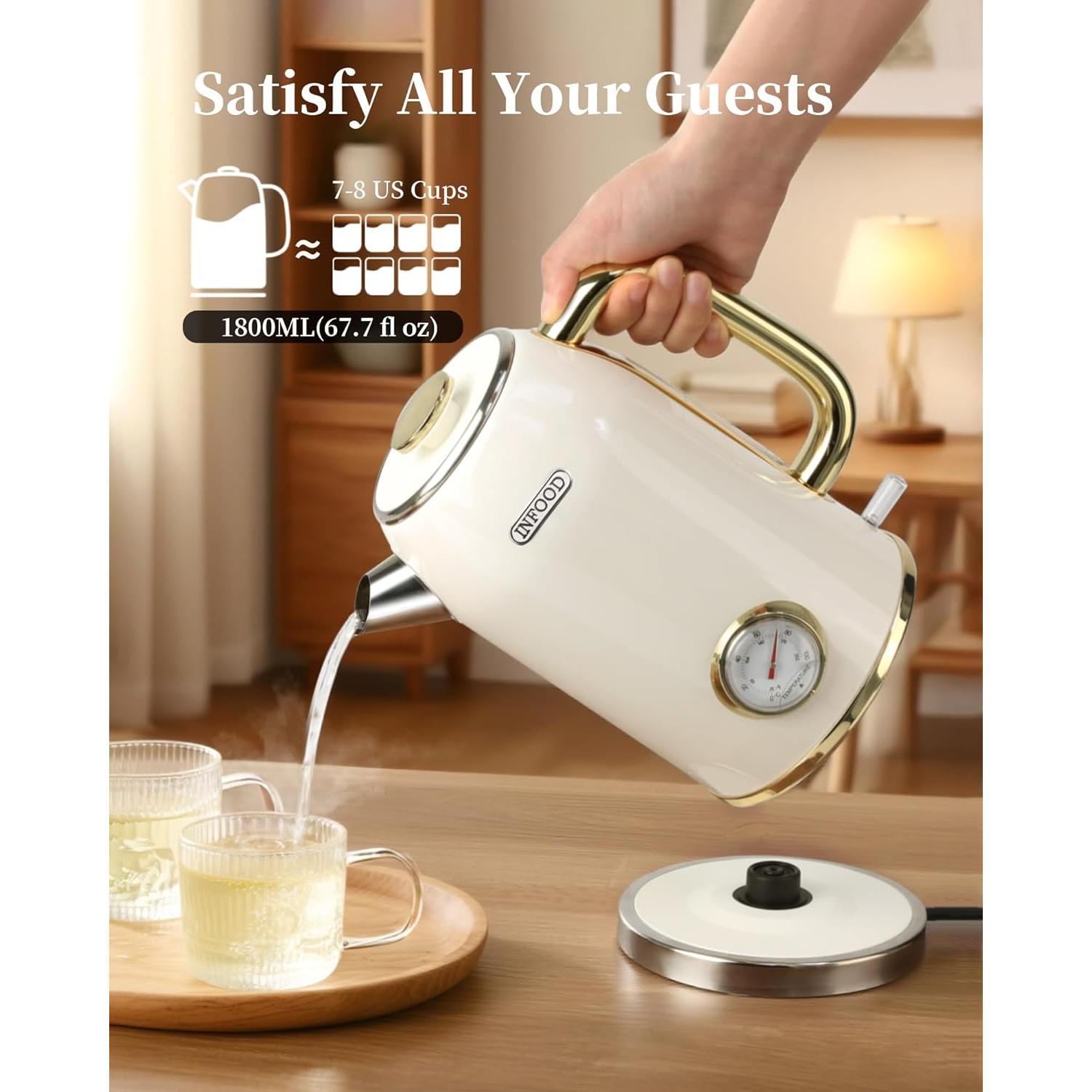 Hervidor Eléctrico Retro INFOOD 1.8L Acero Inoxidable 1200W