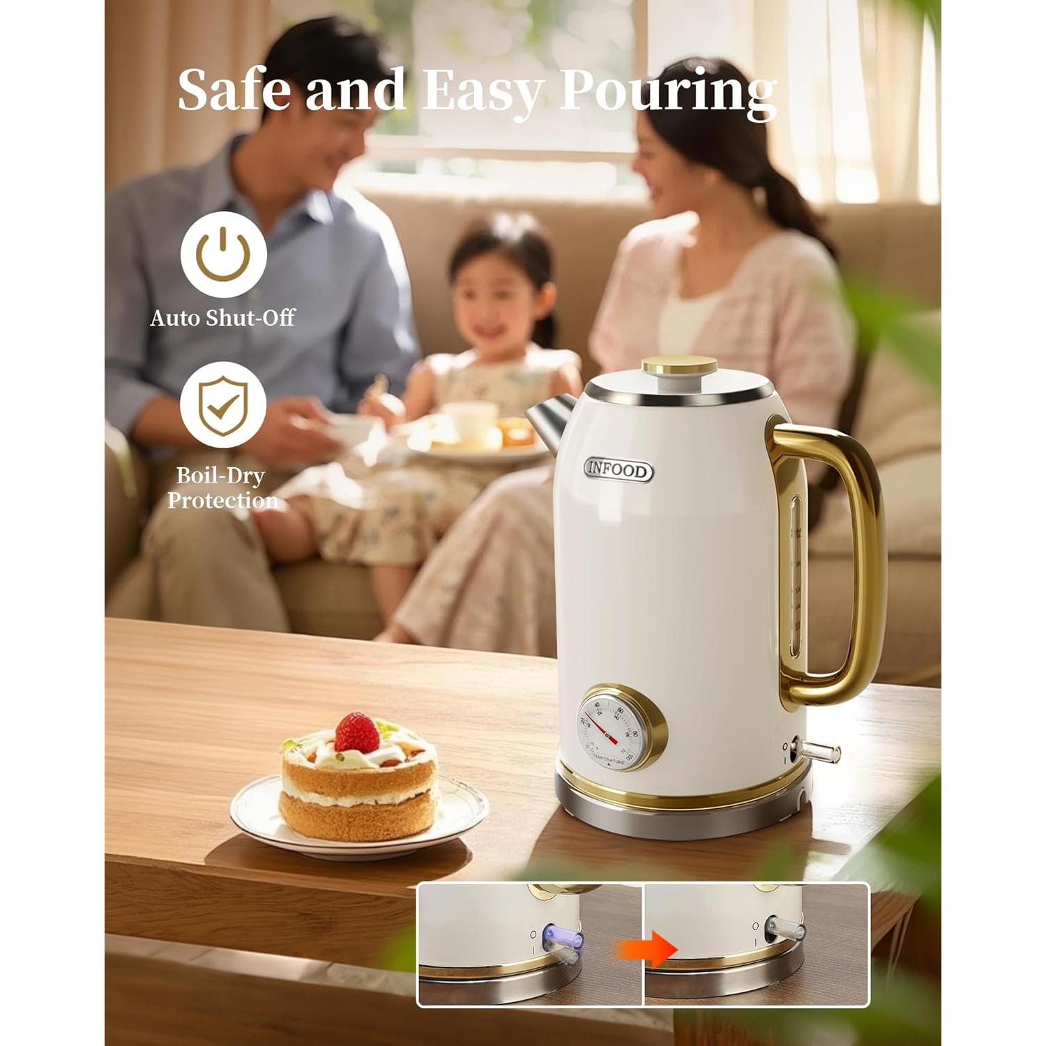 Hervidor Eléctrico Retro INFOOD 1.8L Acero Inoxidable 1200W