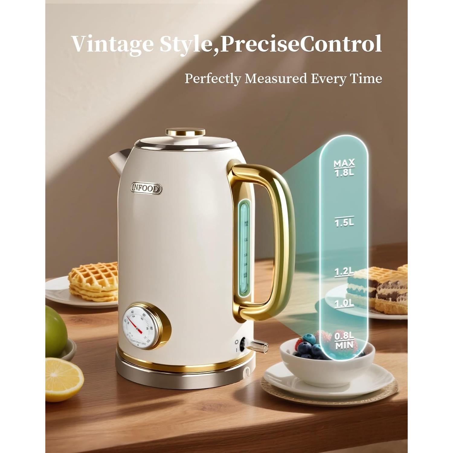 Hervidor Eléctrico Retro INFOOD 1.8L Acero Inoxidable 1200W