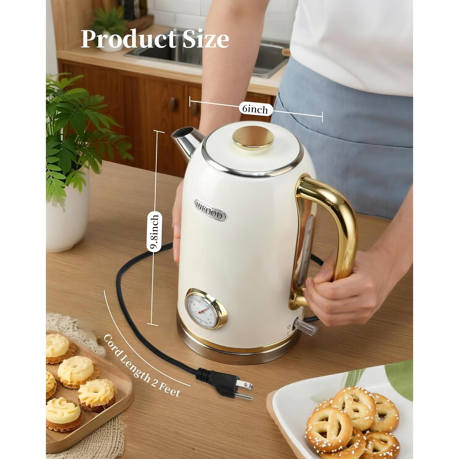 Hervidor Eléctrico Retro INFOOD 1.8L Acero Inoxidable 1200W