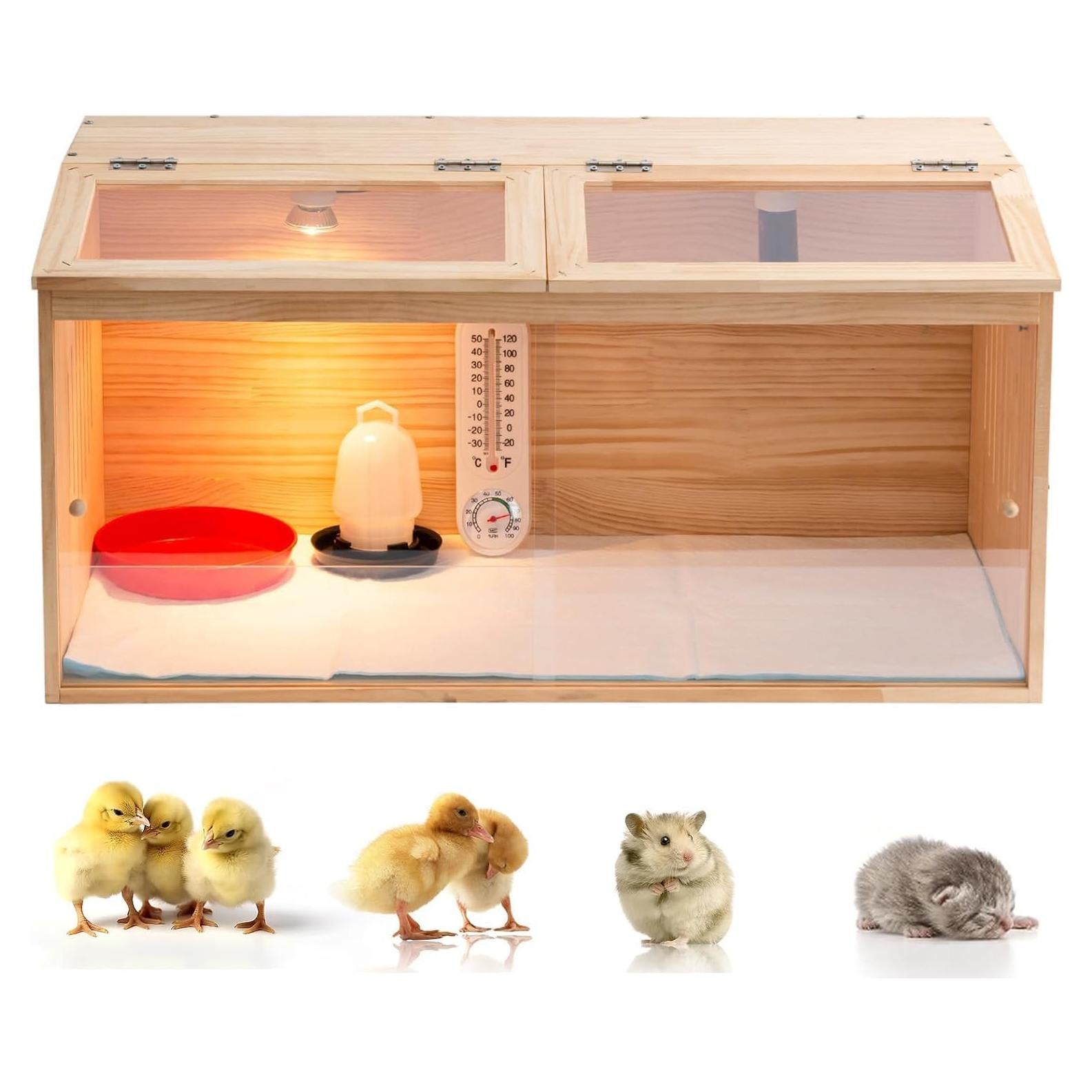 Caja de Cría de Pollo de Madera UYDJKLS con Termómetro y Bombillas
