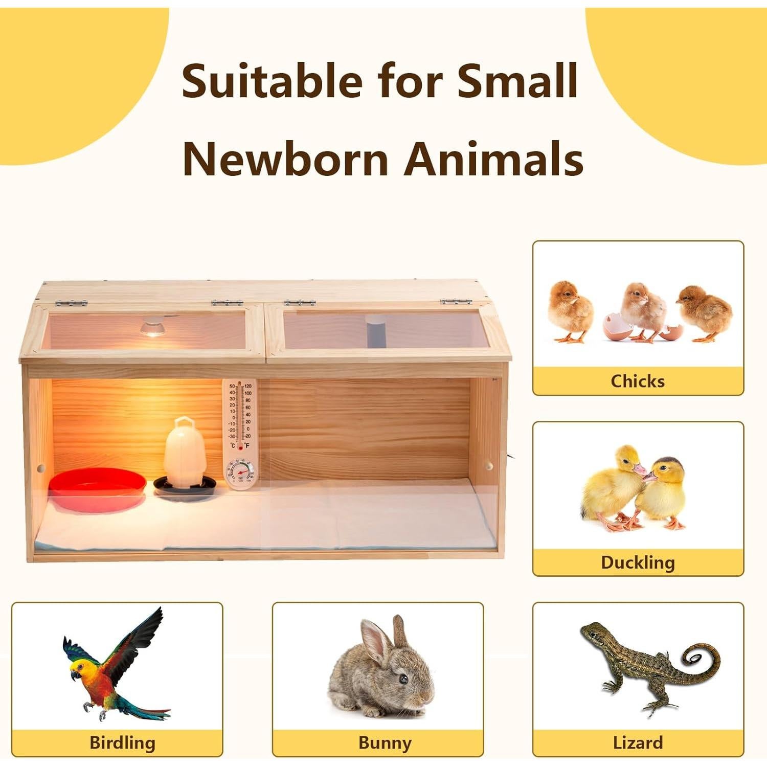Caja de Cría de Pollo de Madera UYDJKLS con Termómetro y Bombillas