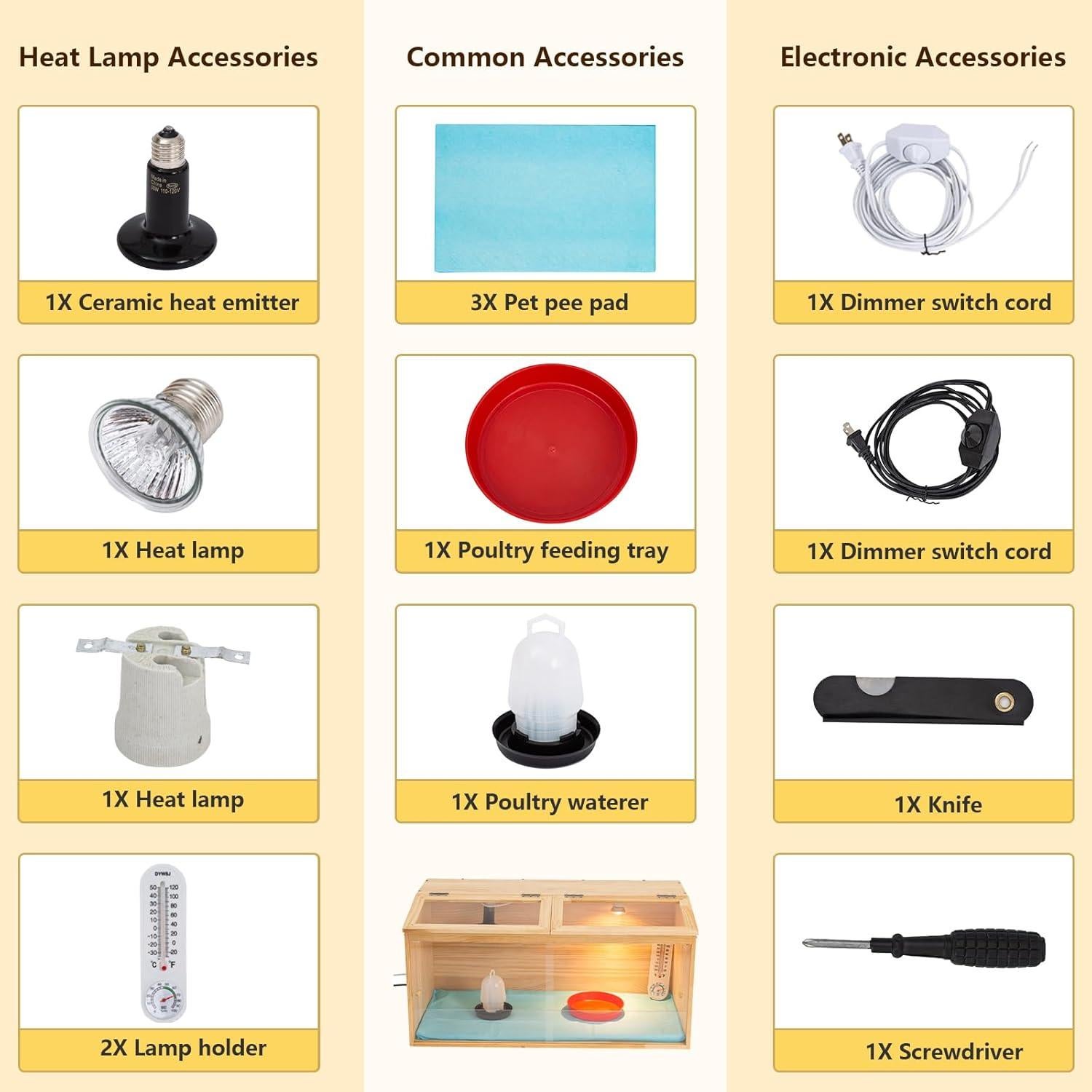 Caja de Cría de Pollo de Madera UYDJKLS con Termómetro y Bombillas