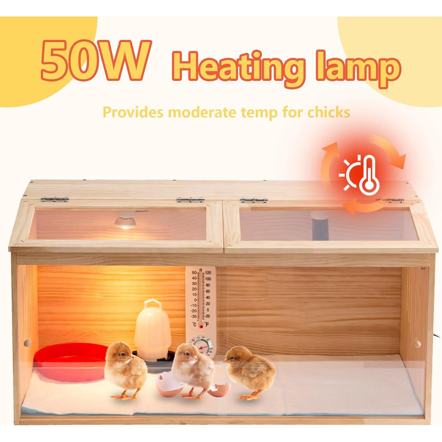 Caja de Cría de Pollo de Madera UYDJKLS con Termómetro y Bombillas